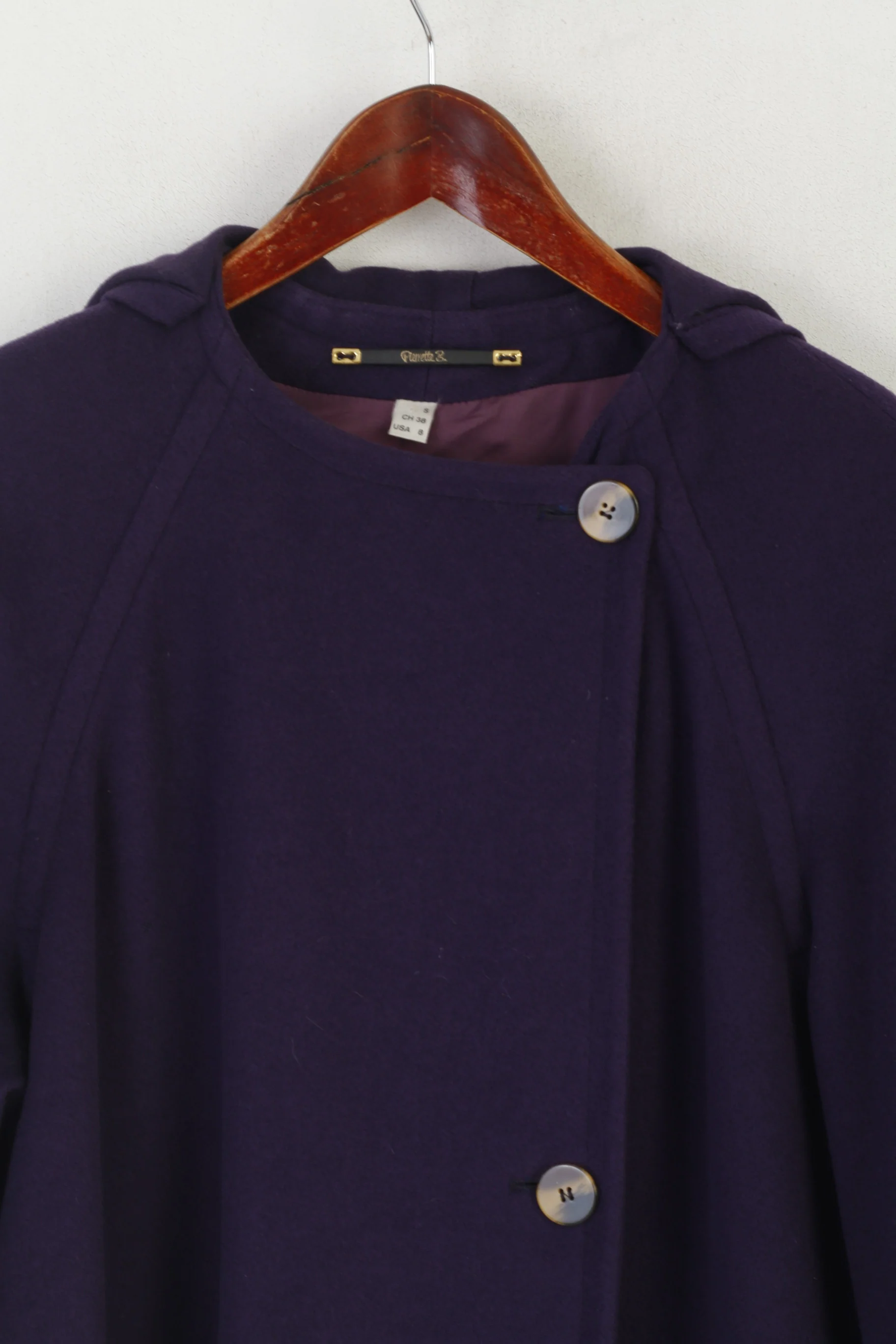 Pierrette B Women S 8 12 Coat Purple Wool Cashmere Vintage Shawl Shoulder Pads - Image 2