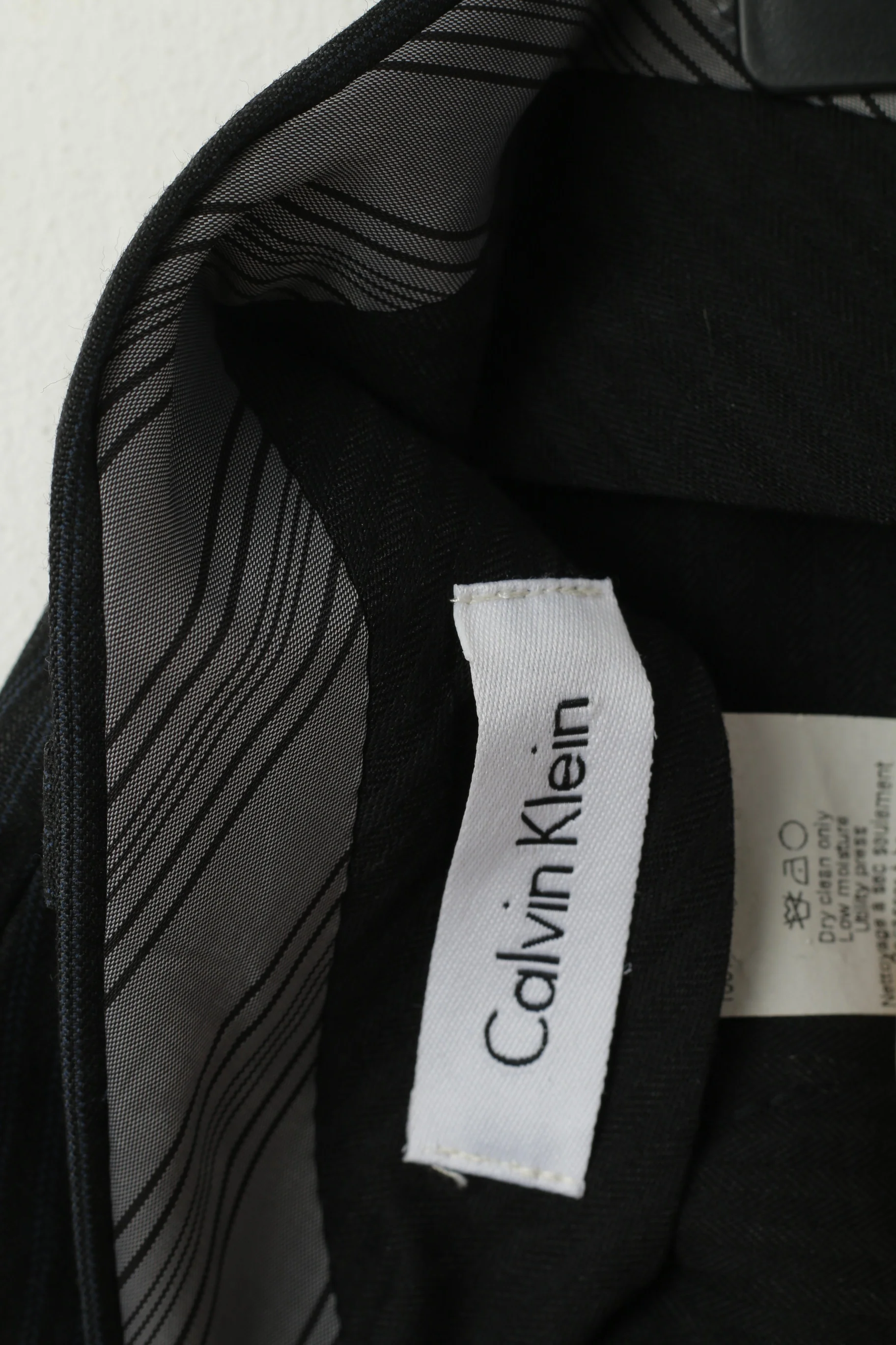 Calvin Klein Men 38 Trousers Navy Gray Striped Wool Straight Elegant Suit Pants - Image 3