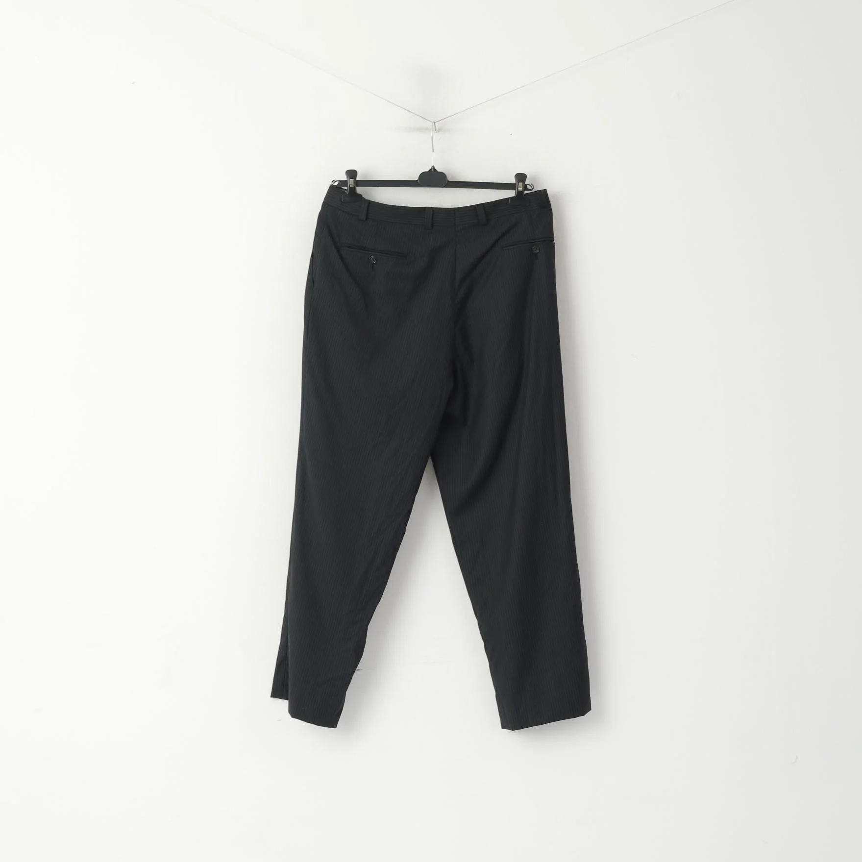 Calvin Klein Men 38 Trousers Navy Gray Striped Wool Straight Elegant Suit Pants - Image 5