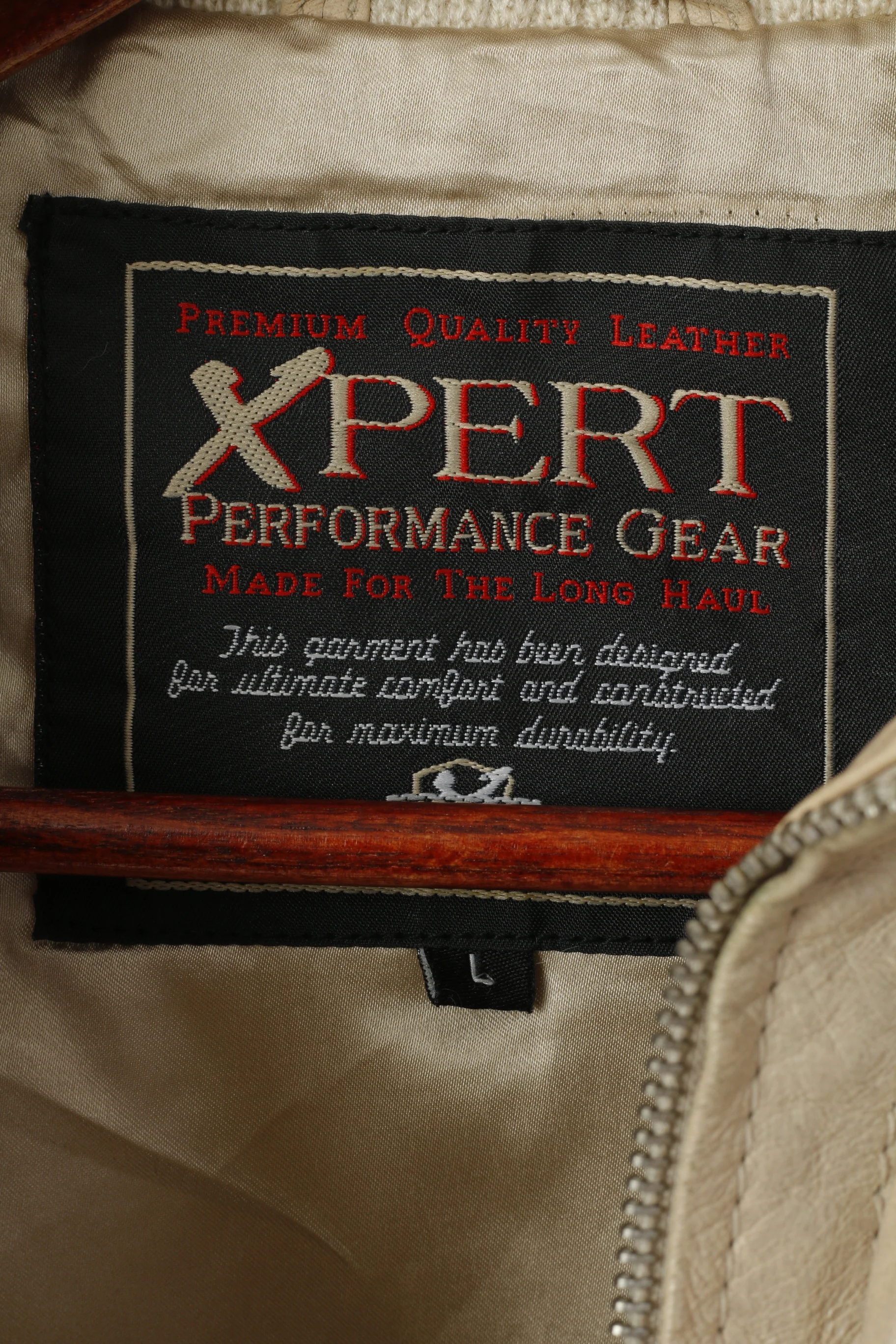 Xpert Women L (M) Jacket Beige Leather Biker Vintage Full Zipper Stand Up Collar Top - Image 5