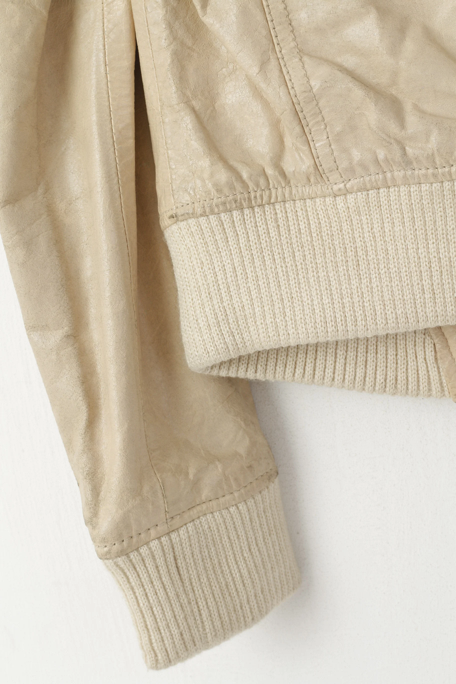 Xpert Women L (M) Jacket Beige Leather Biker Vintage Full Zipper Stand Up Collar Top - Image 8