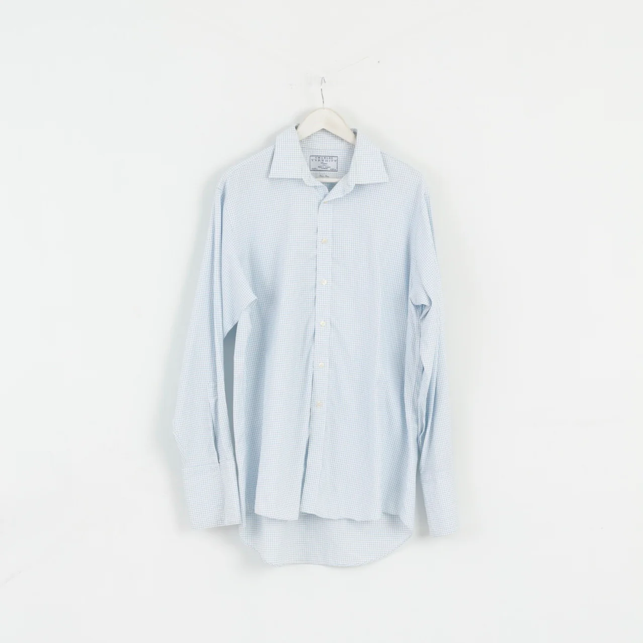 Charles Tyrwhitt Men 16 41 XL Casual Shirt White Blue Check Cuff Non Iron Long Sleeve Top