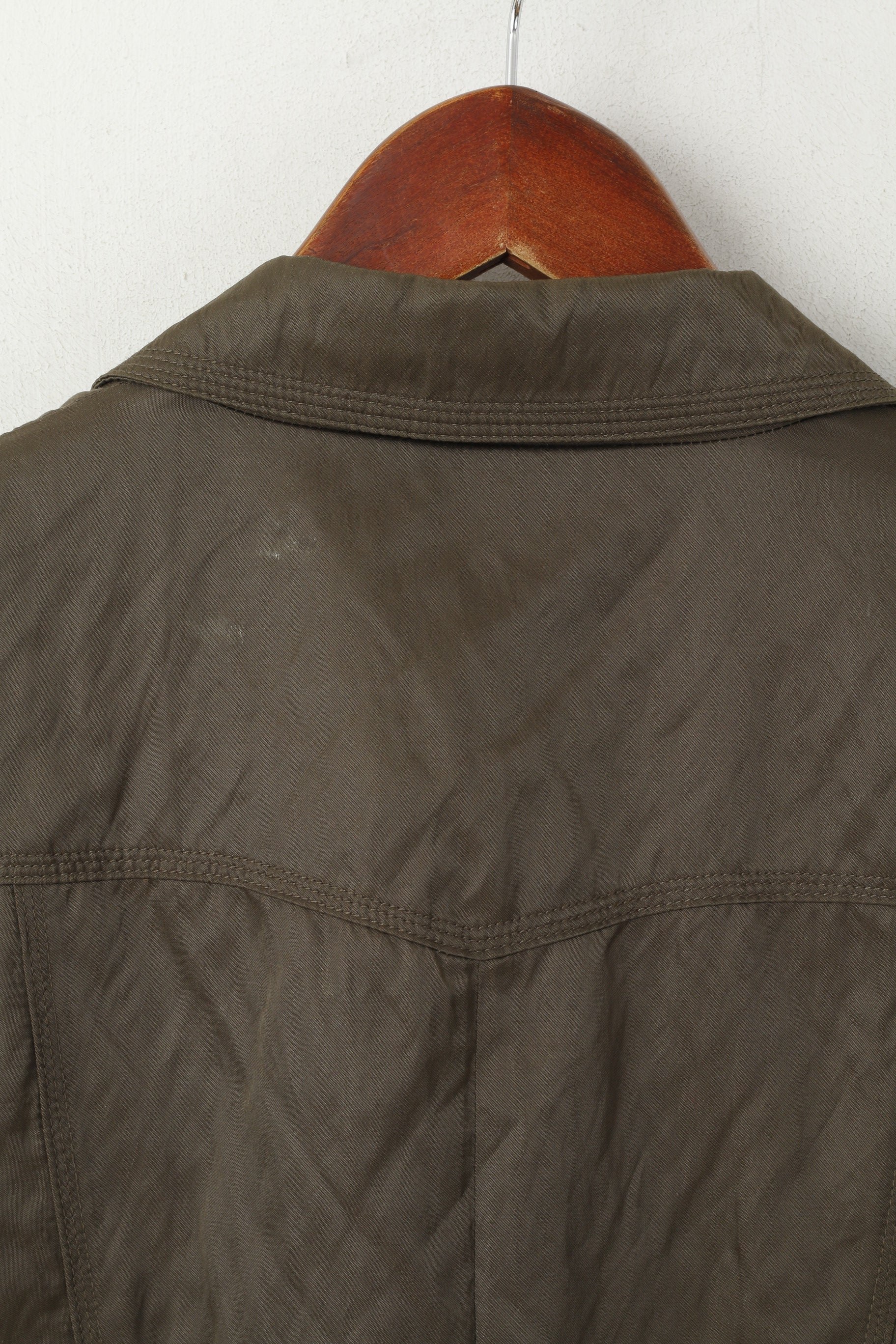 Marc Aurel Women 40 M Blazer Khaki Nylon Shiny Retro Single Breasted Jacket - Image 6