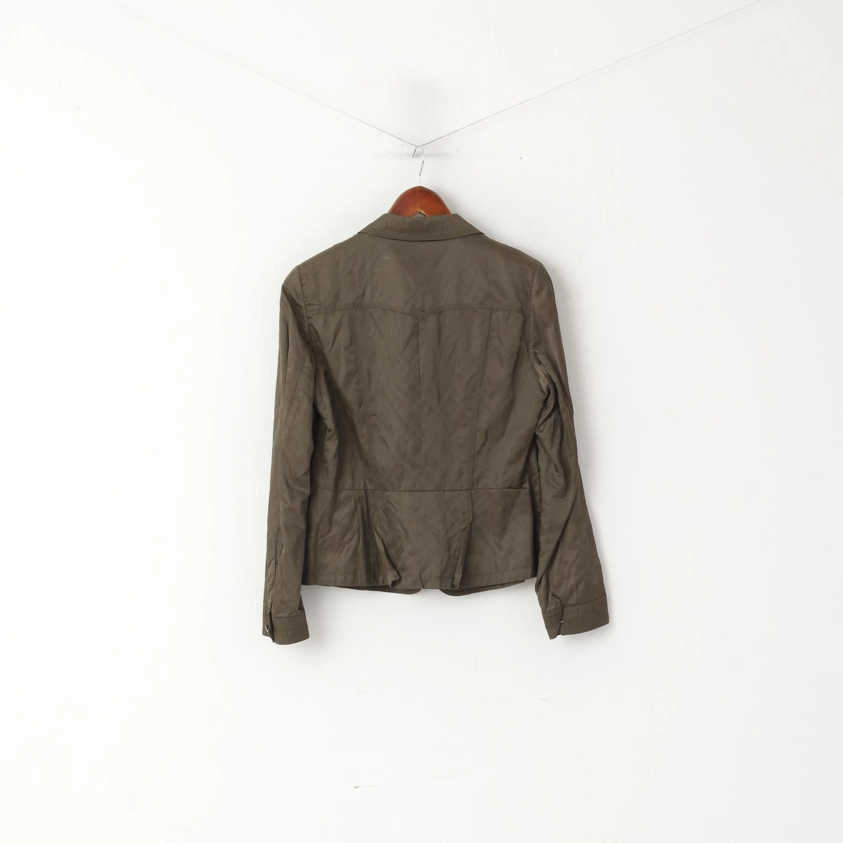 Marc Aurel Women 40 M Blazer Khaki Nylon Shiny Retro Single Breasted Jacket - Image 7