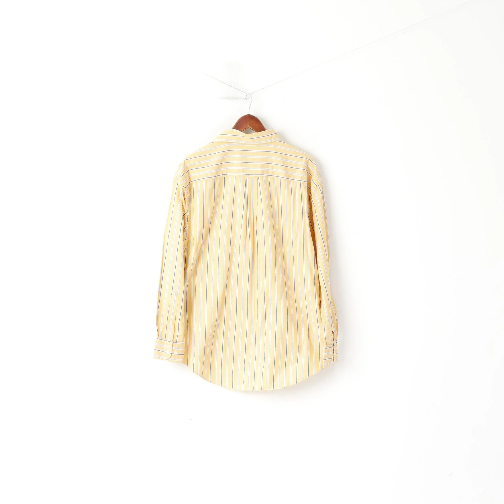 Nautica Men L Casual Shirt Yellow Striped 80s Two-Ply Cotton Long Sleeve Top - Image 6