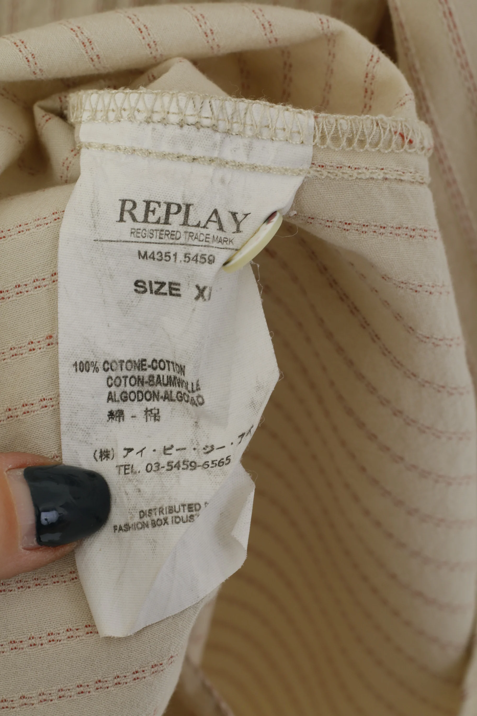 Replay Men XL (M) Casual Shirt Beige Cotton Striped Embroidered Long Sleeve Top - Image 6