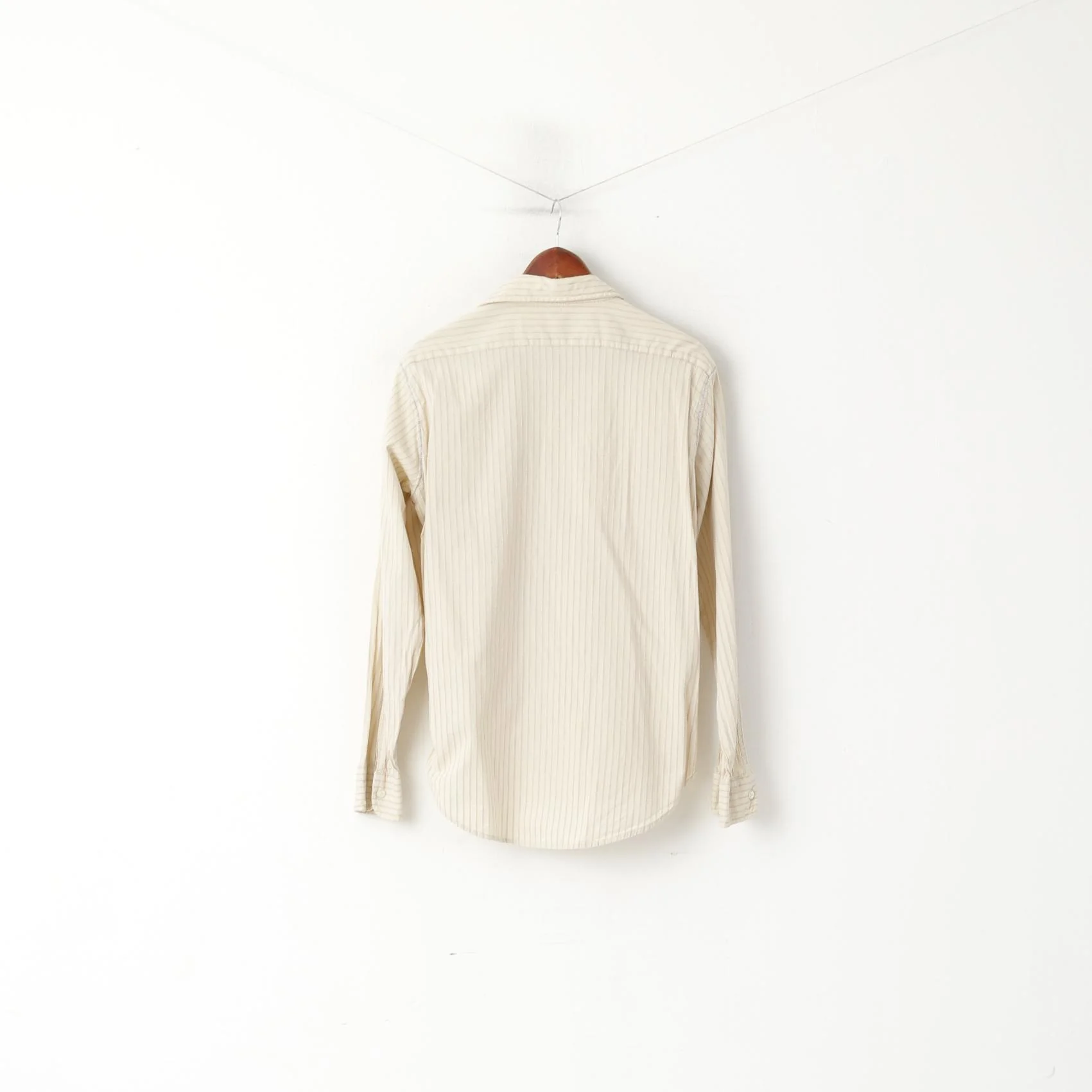 Replay Men XL (M) Casual Shirt Beige Cotton Striped Embroidered Long Sleeve Top - Image 7