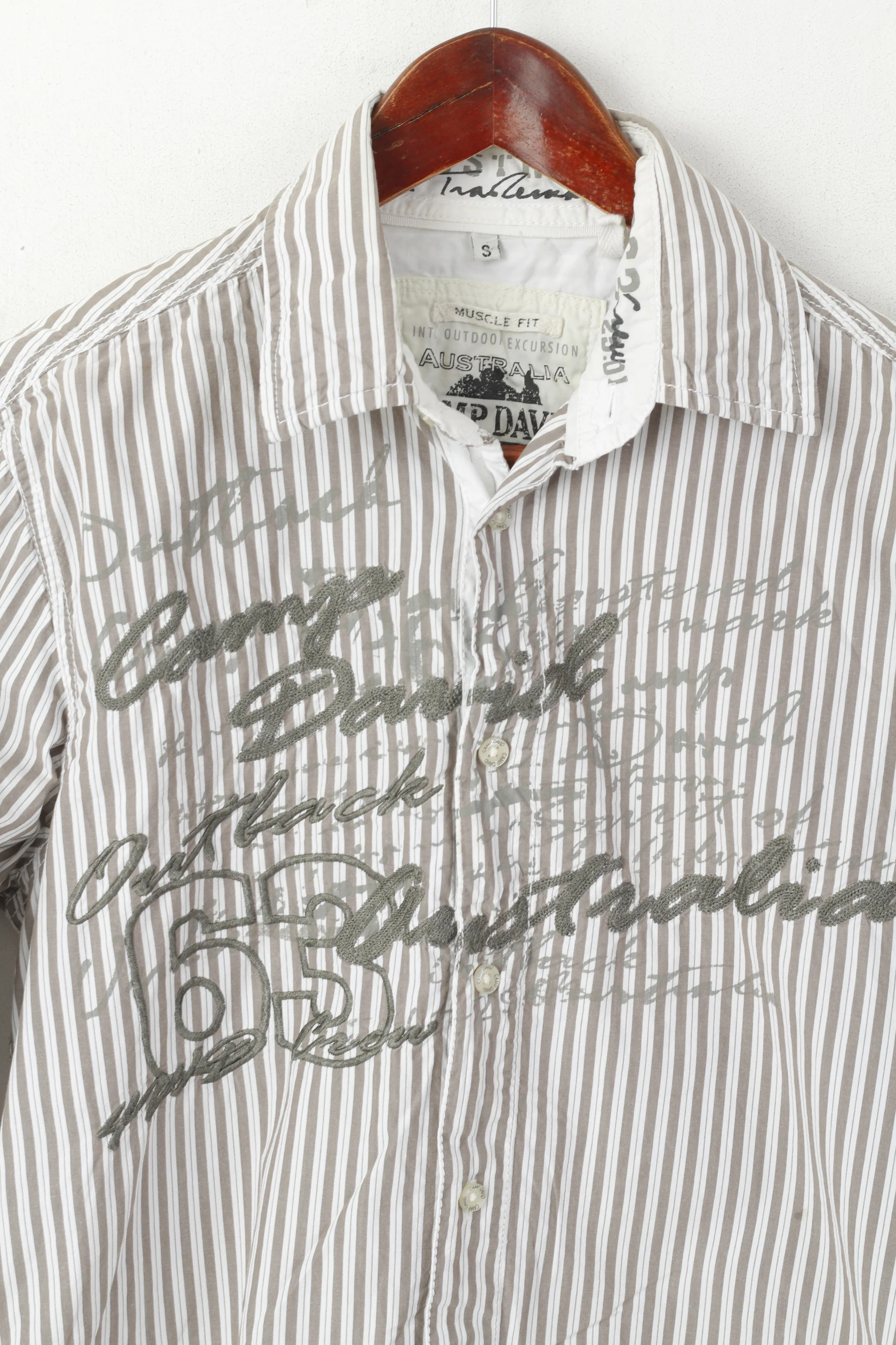 Camp David Men S Casual Shirt Brown Striped Cotton Australia #63 Top - Image 2