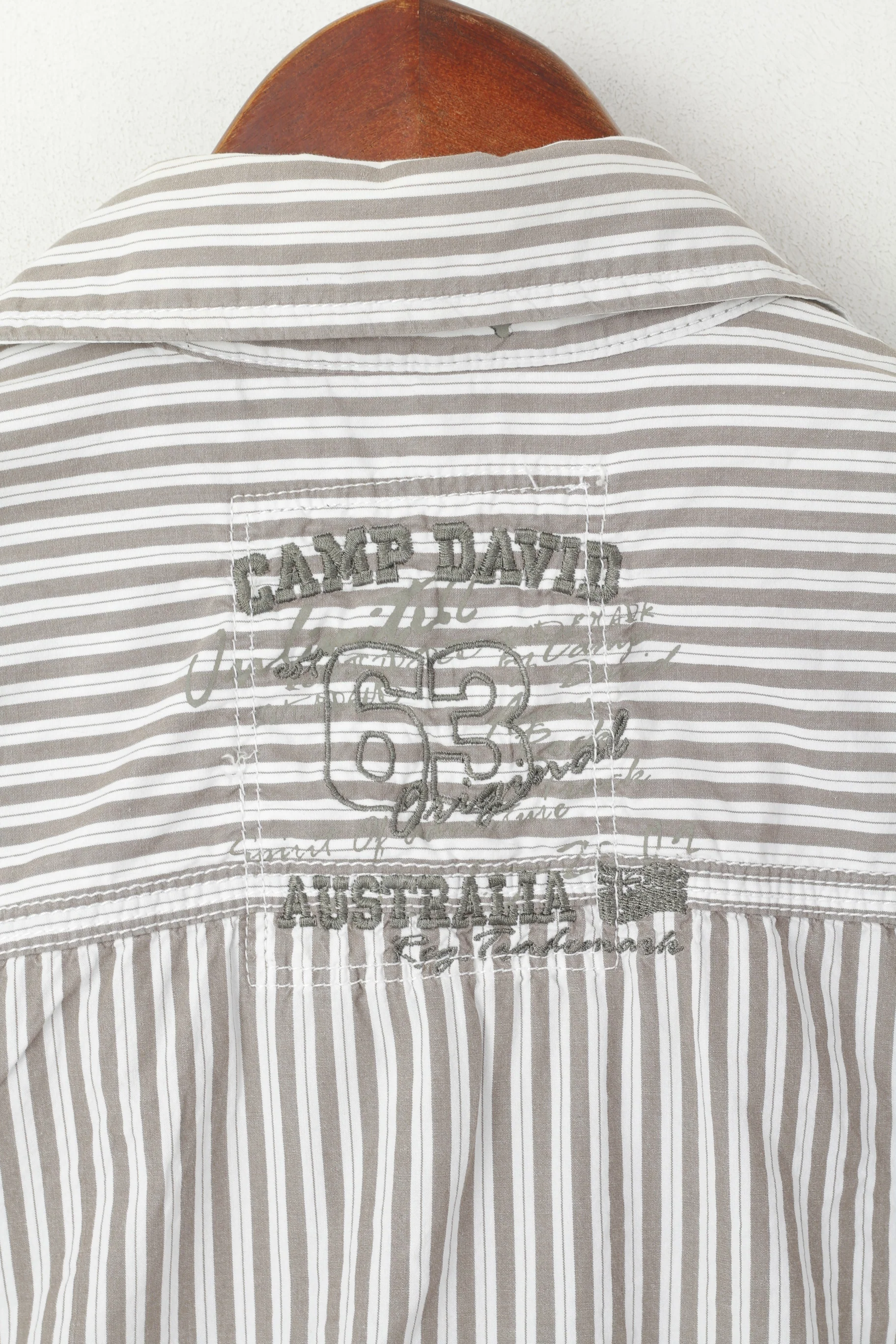 Camp David Men S Casual Shirt Brown Striped Cotton Australia #63 Top - Image 6