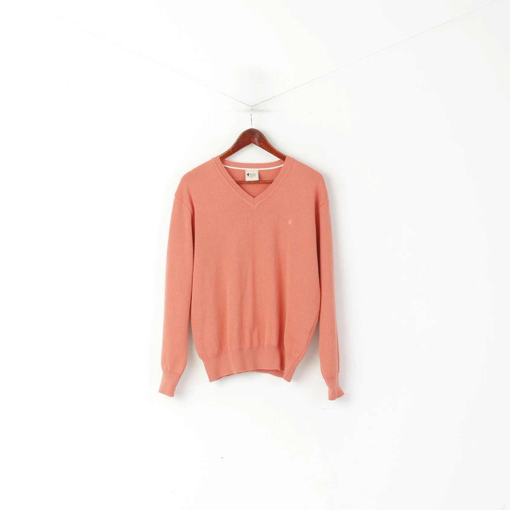 Gabicci Collezione Men M Jumper Peach Wool Blend V Neck Classic Plain Sweater