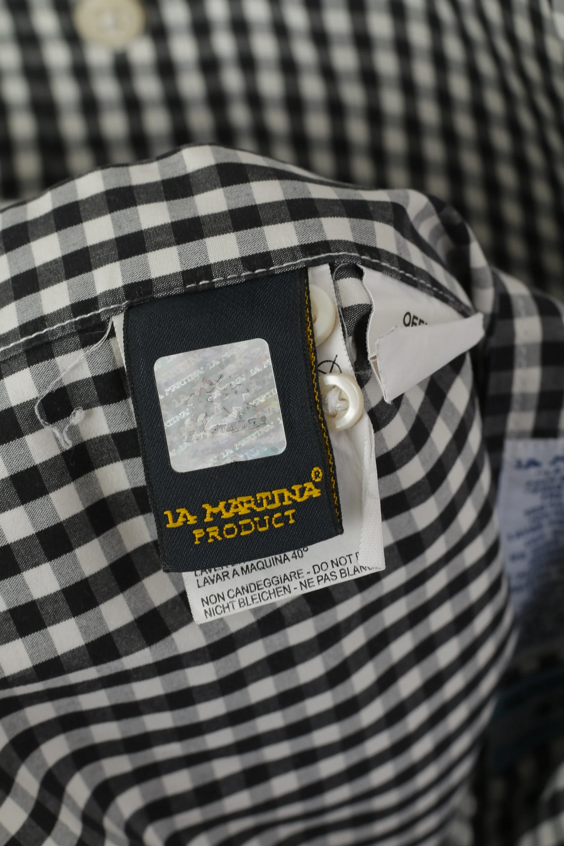 La Martina Men XXL Casual Shirt Black & White Cotton Check Long Sleeve Top - Image 6