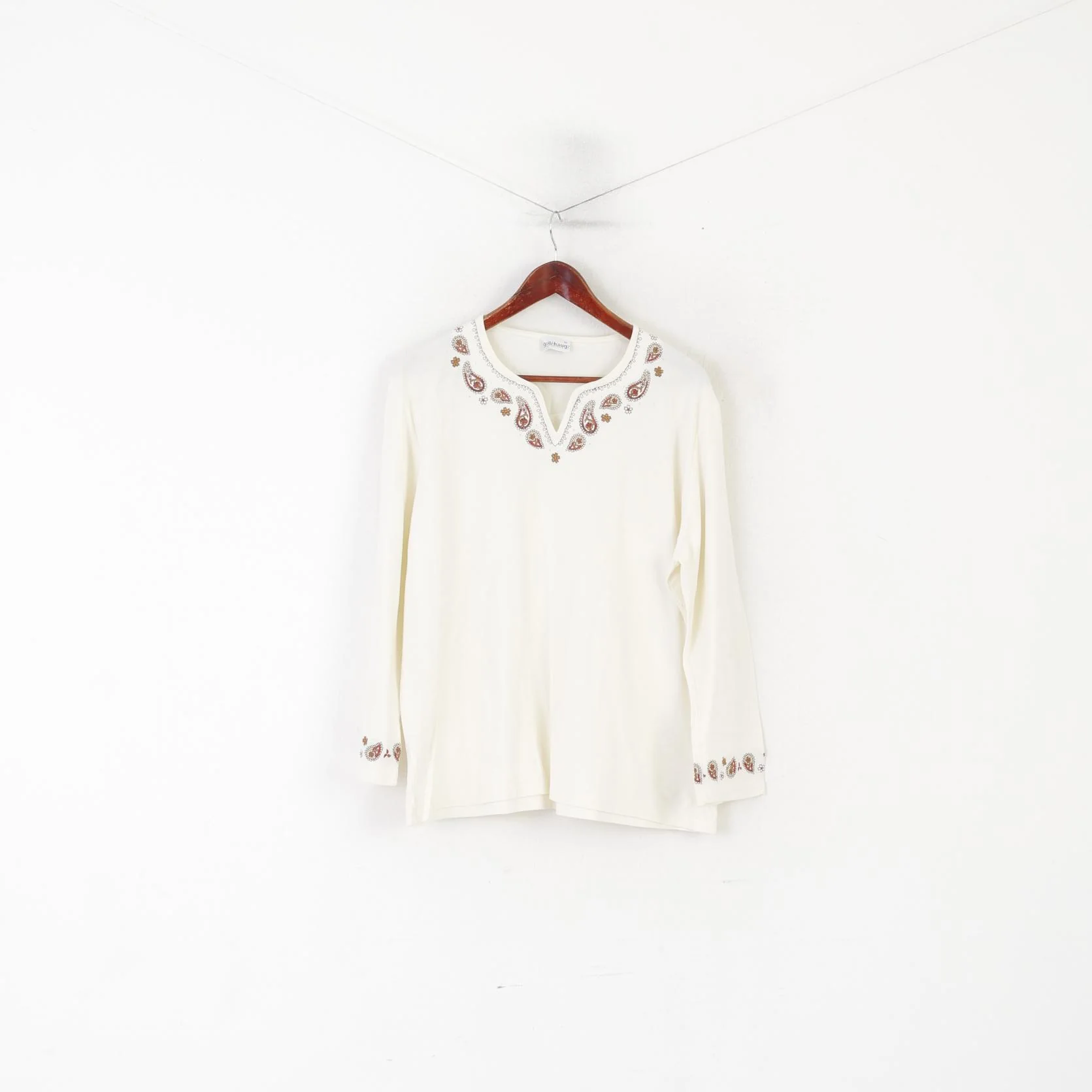 Gollehaug Collection Women 50 XXL Shirt Blouse Cream Cotton Boho Shiny Top