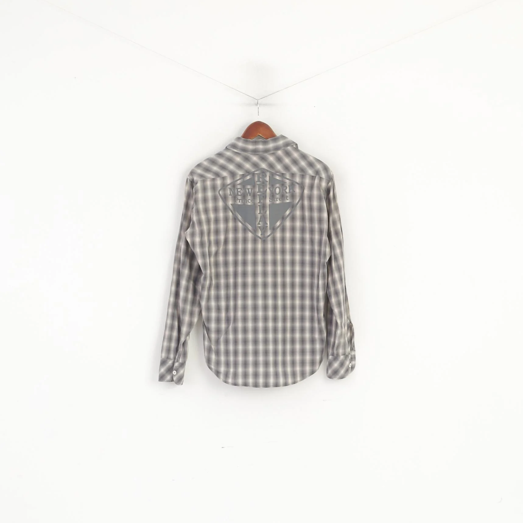 Replay Men L (M) Casual Shirt Grey Check Cotton New York Prince Street Top - Image 7