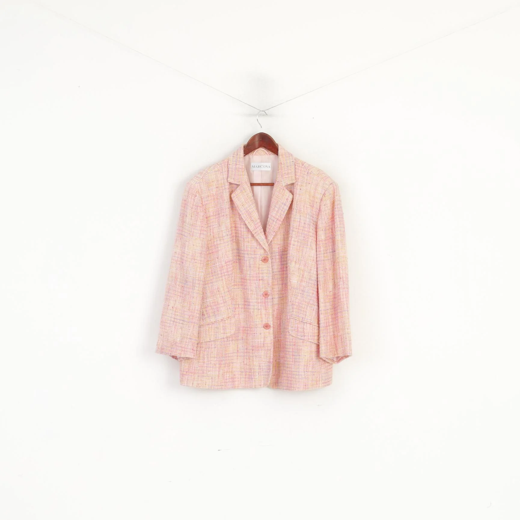 Marcona Women XXL Blazer Pink Pastel Vintage Single Breasted Shoulder Pads Jacket