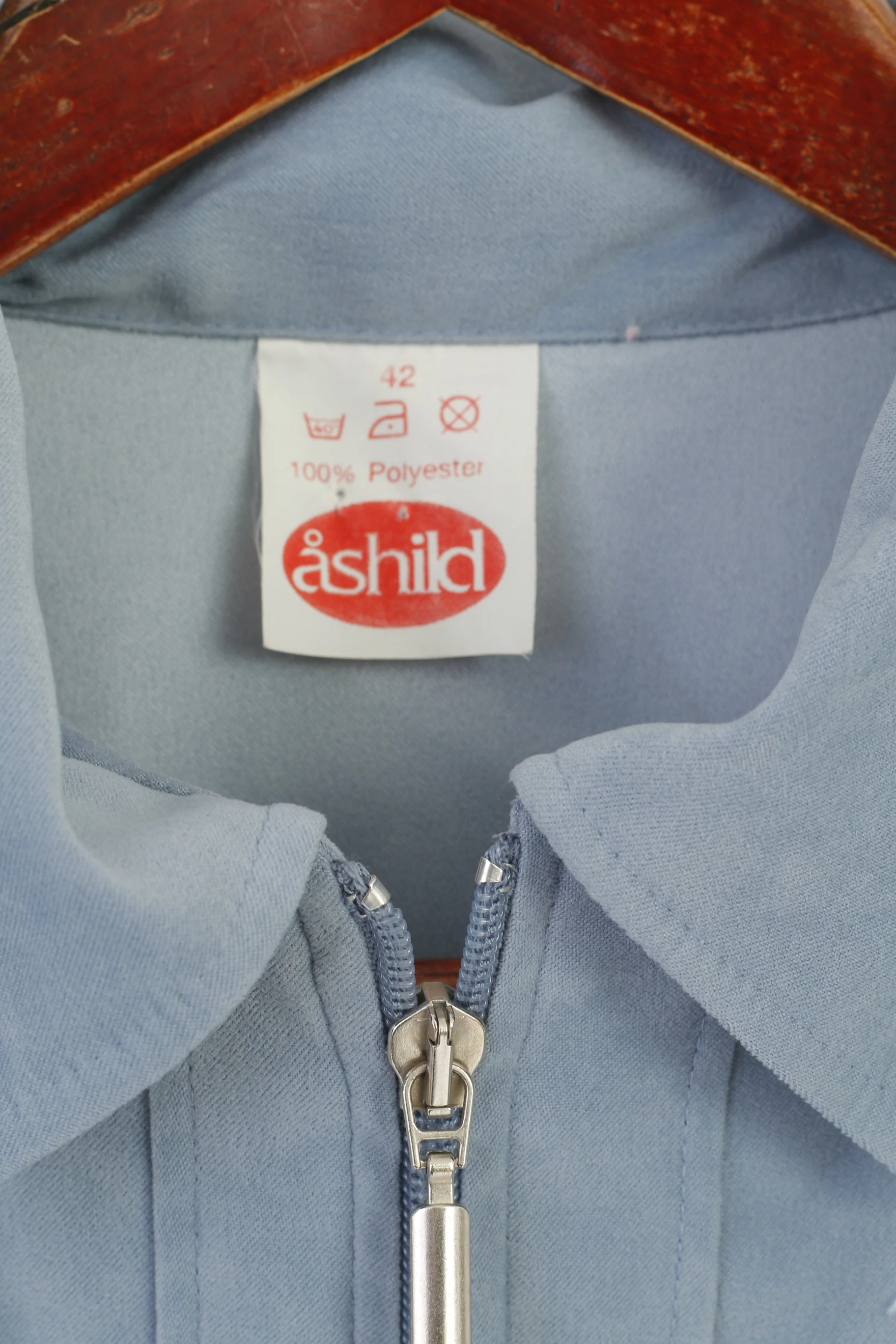 Ashild Women 42 L Shirt Blue Vintage Full Zipper 7/8 Sleeve Retro Soft Top - Image 4