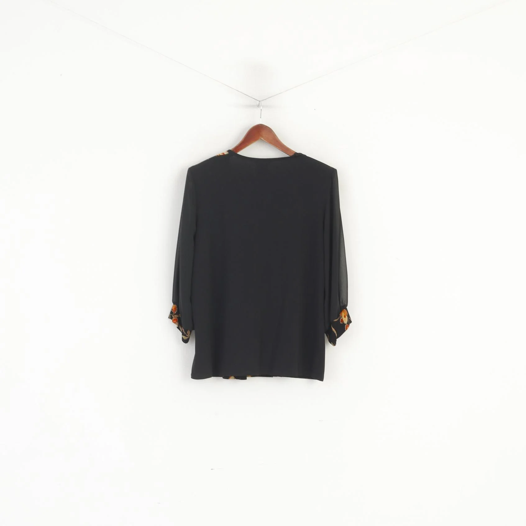 Daxon Women 48/50 20/24 XXL Shirt Black Floral Shoulder Pads France Stretch Blouse - Image 6