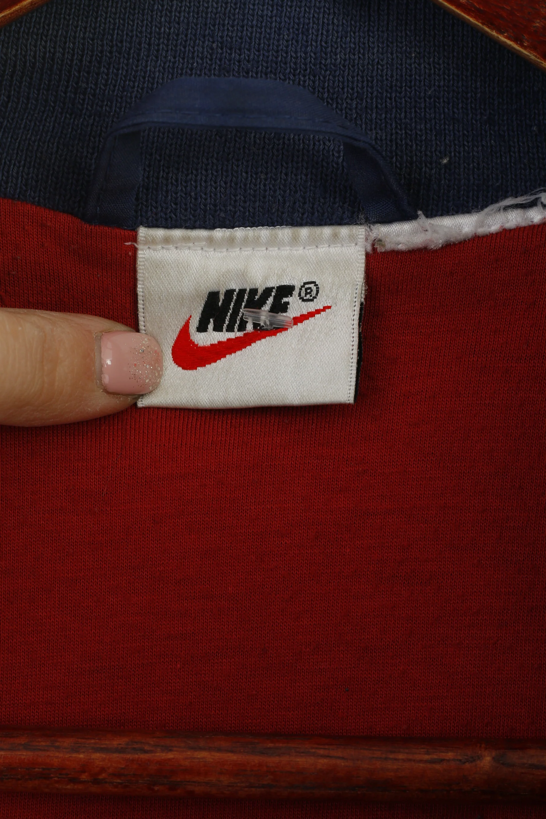Nike Men M Jacket Navy Red Vintage 90s Sportswear Full Zipper Oldschool Top - Image 6