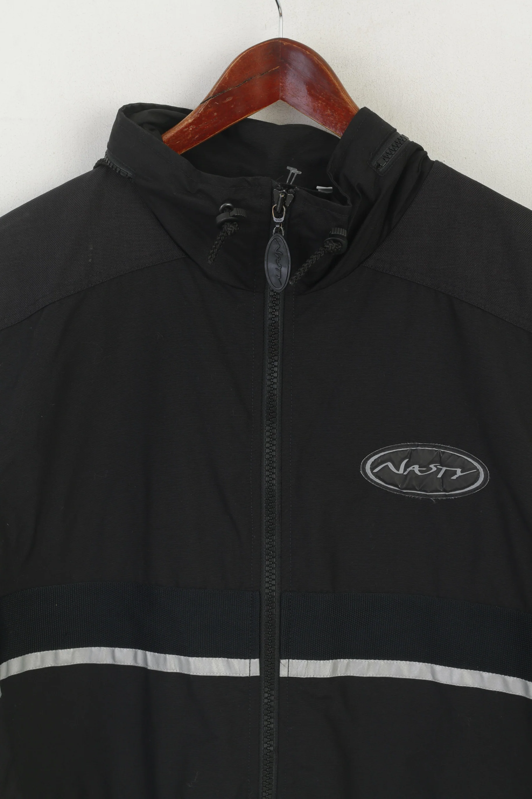 Nasty Men M Waistcoat Black Hooded Sportswear Reflective Full Zip Vest - Image 2