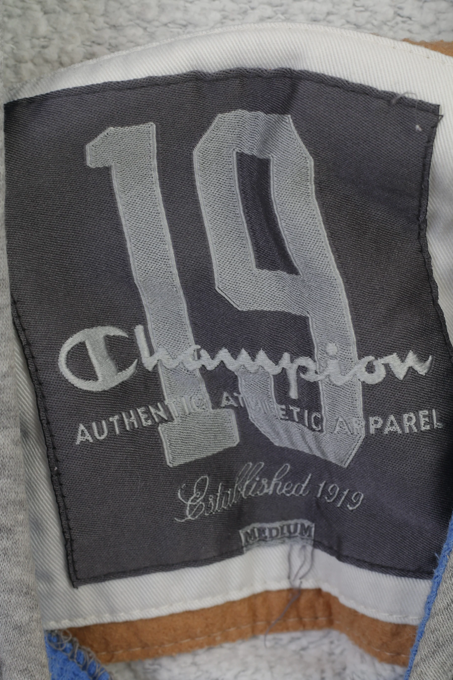 Champion Men M Sweatshirt Grey Cotton Vintage Kangaroo Pocket Hoodie Top - Image 4