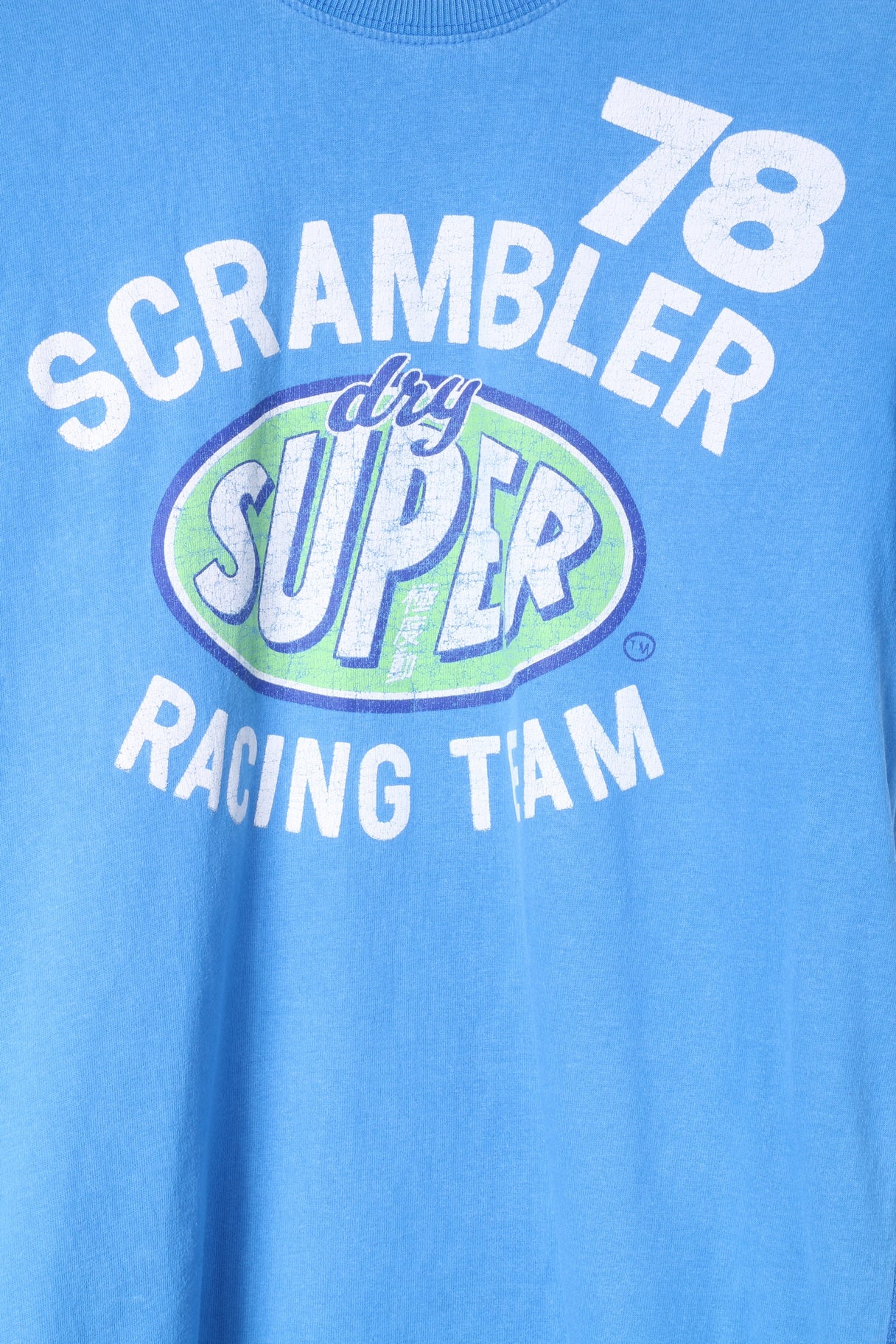 Superdry Mens M T-Shirt Blue Cotton Graphic Scrambler Racing Team Top - Image 3