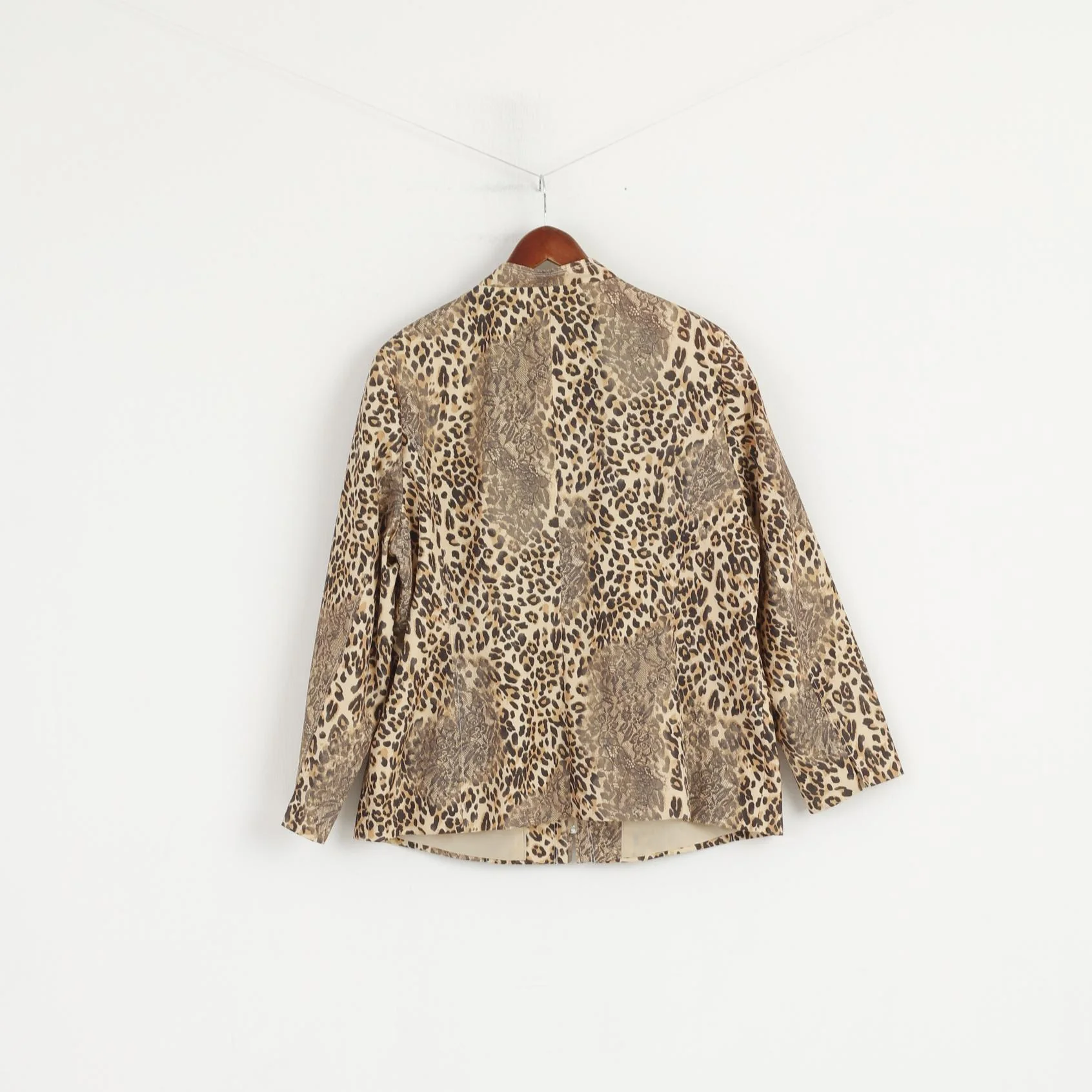 Marco Pecci Women 48 XXL Jacket Beige Animal Print Panther Zip Up Blazer - Image 8