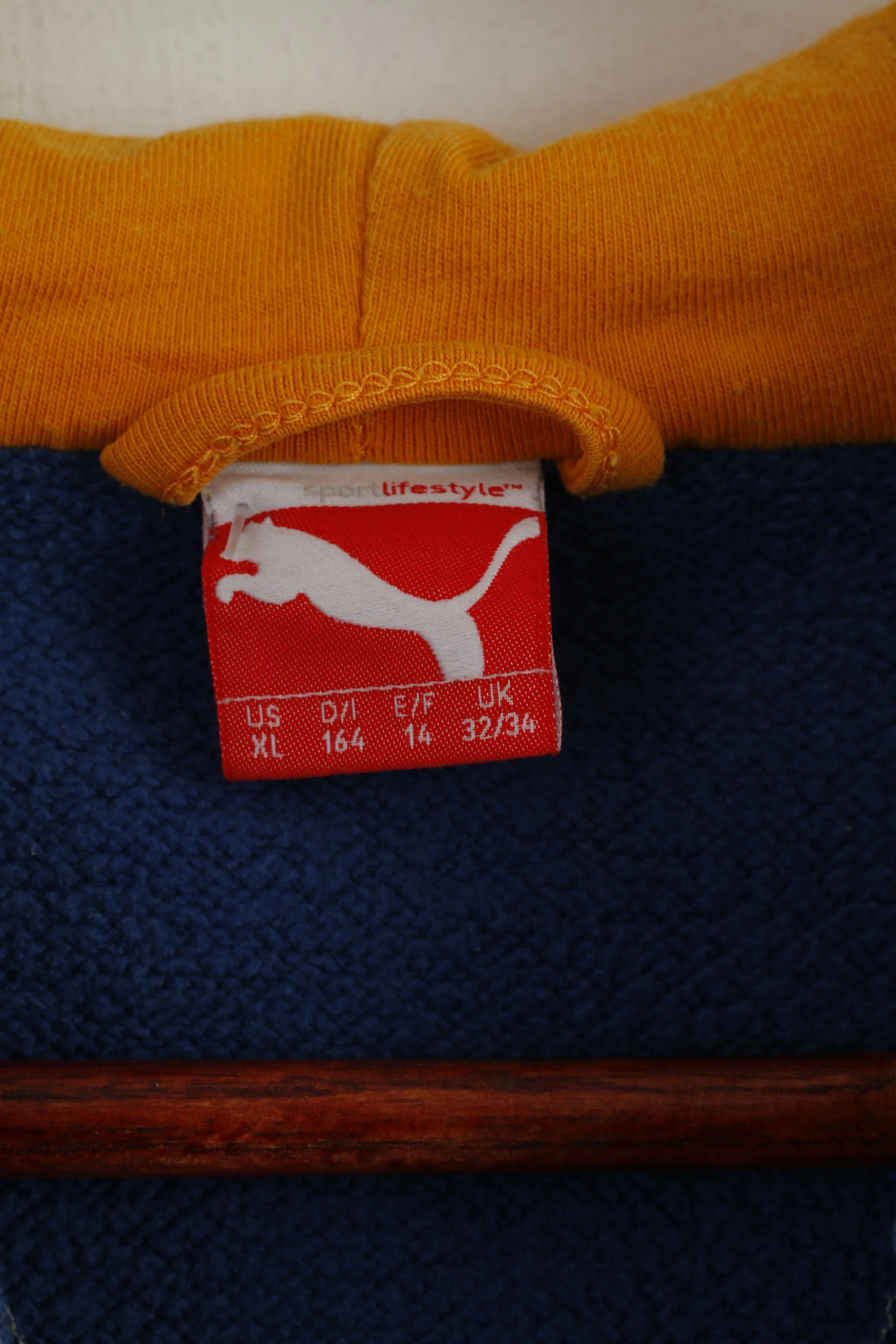 Puma Boys 164 14 Age Sweatshirt Blue Cotton Zip Up Hooded Logo Sportswear - Image 4