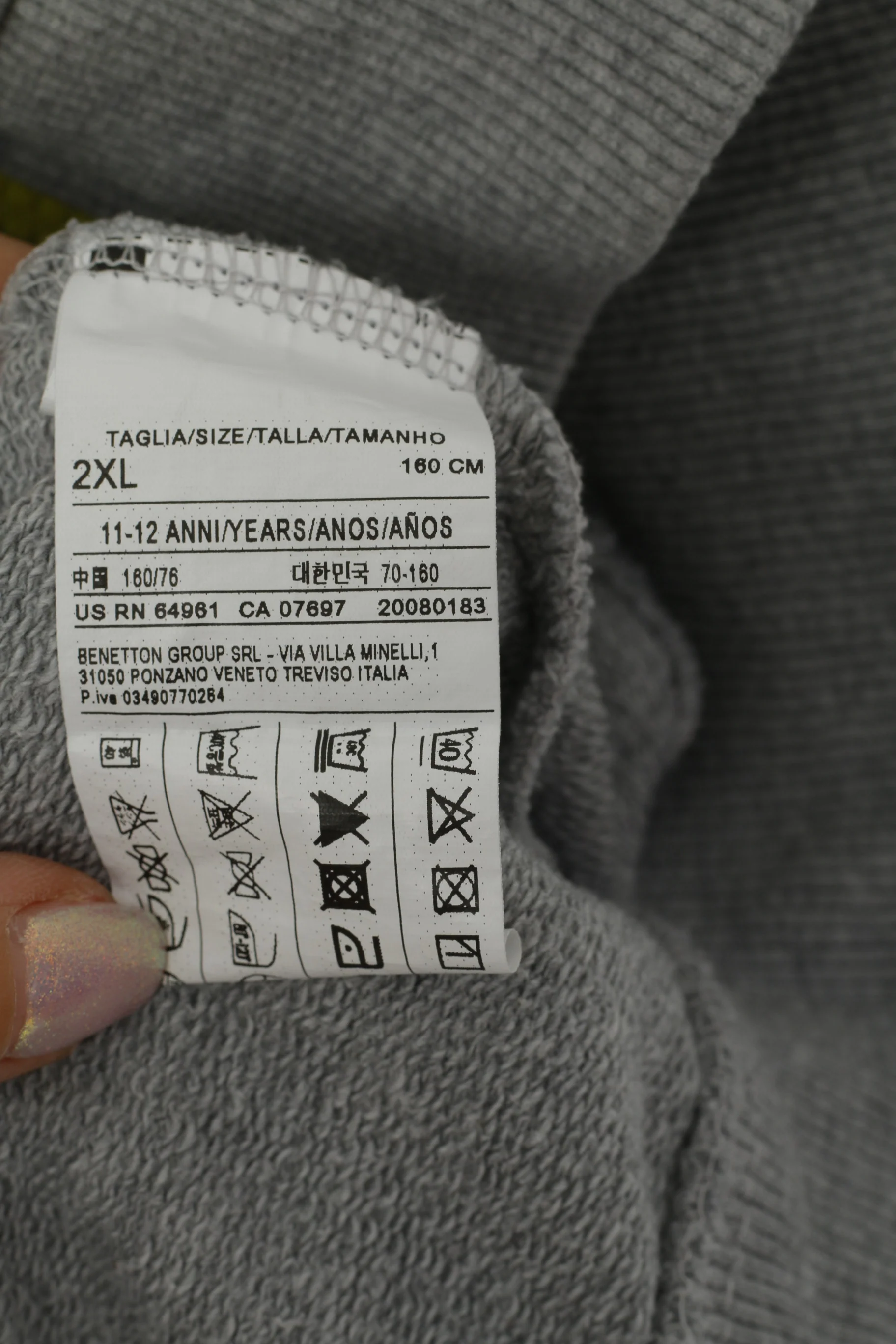 United Colors Of Benetton Youth 11 - 12 age 160 Sweatshirt Grey Girls Cotton Zip Up Italy Top - Image 5