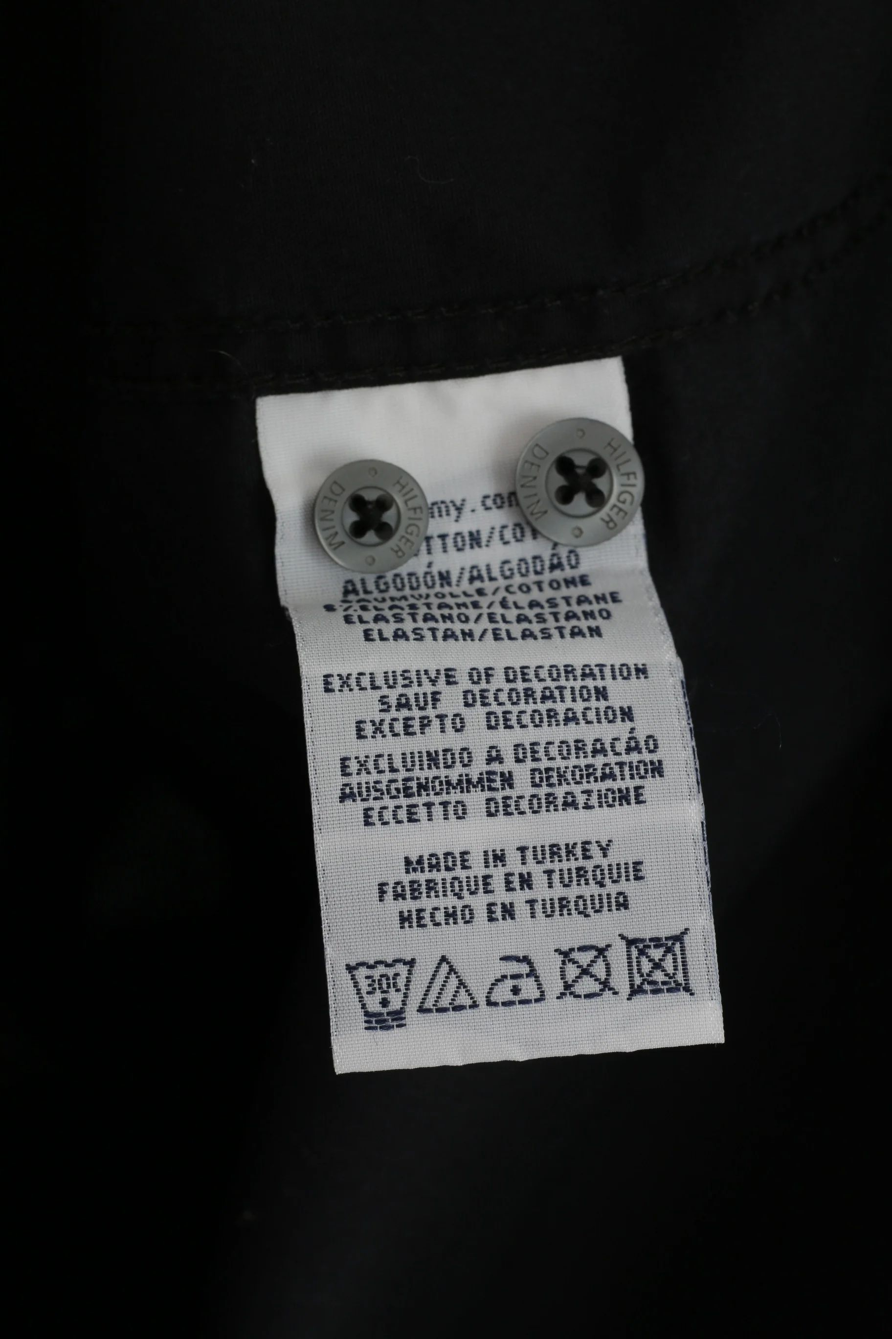 Hilfiger Denim Men M Casual Shirt Black Fit Cotton Cuff Long Sleeve Detailed Buttons Top - Image 6