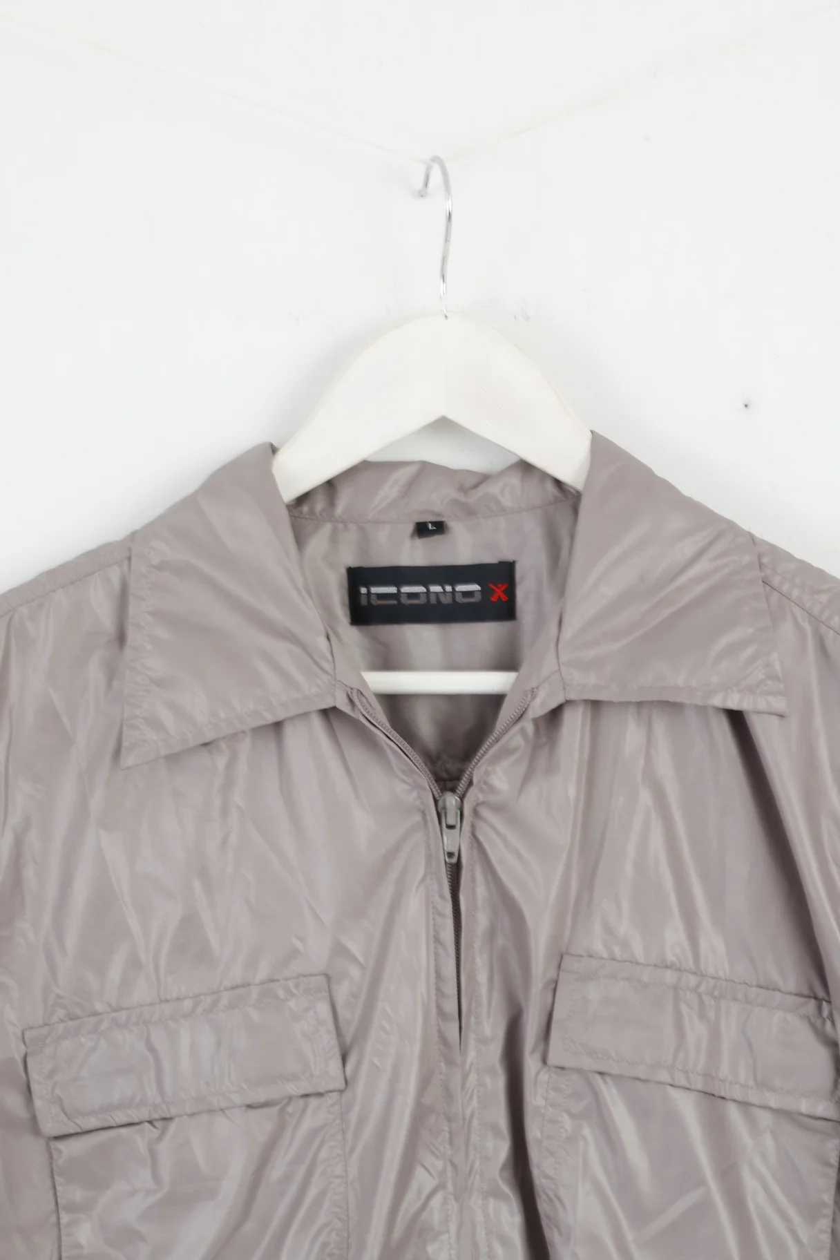 ICONO Mens L Casual Shirt Frost Grey Shiny Full Zipper Disco Top - Image 2