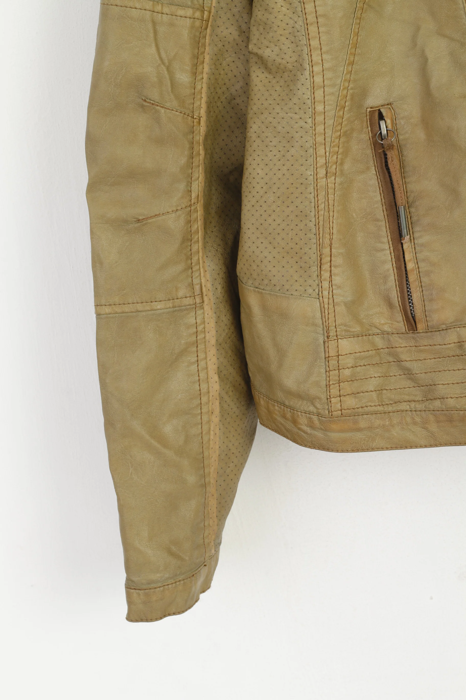 Garcia Jeans Women XL Jacket Khaki Ramones Biker Zip Up Detachable Collar Top - Image 3