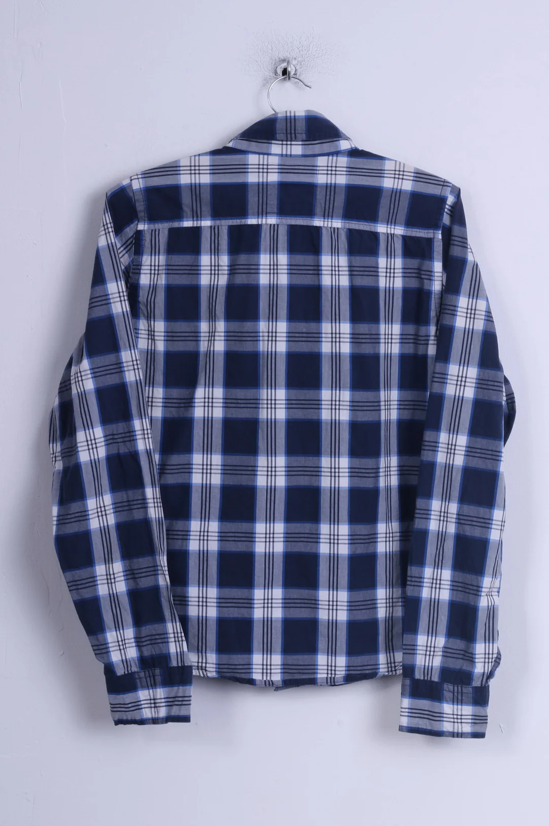 Hollister Mens S Casual Shirt Check Blue Long Sleeve Cotton Button Down Collar - Image 6