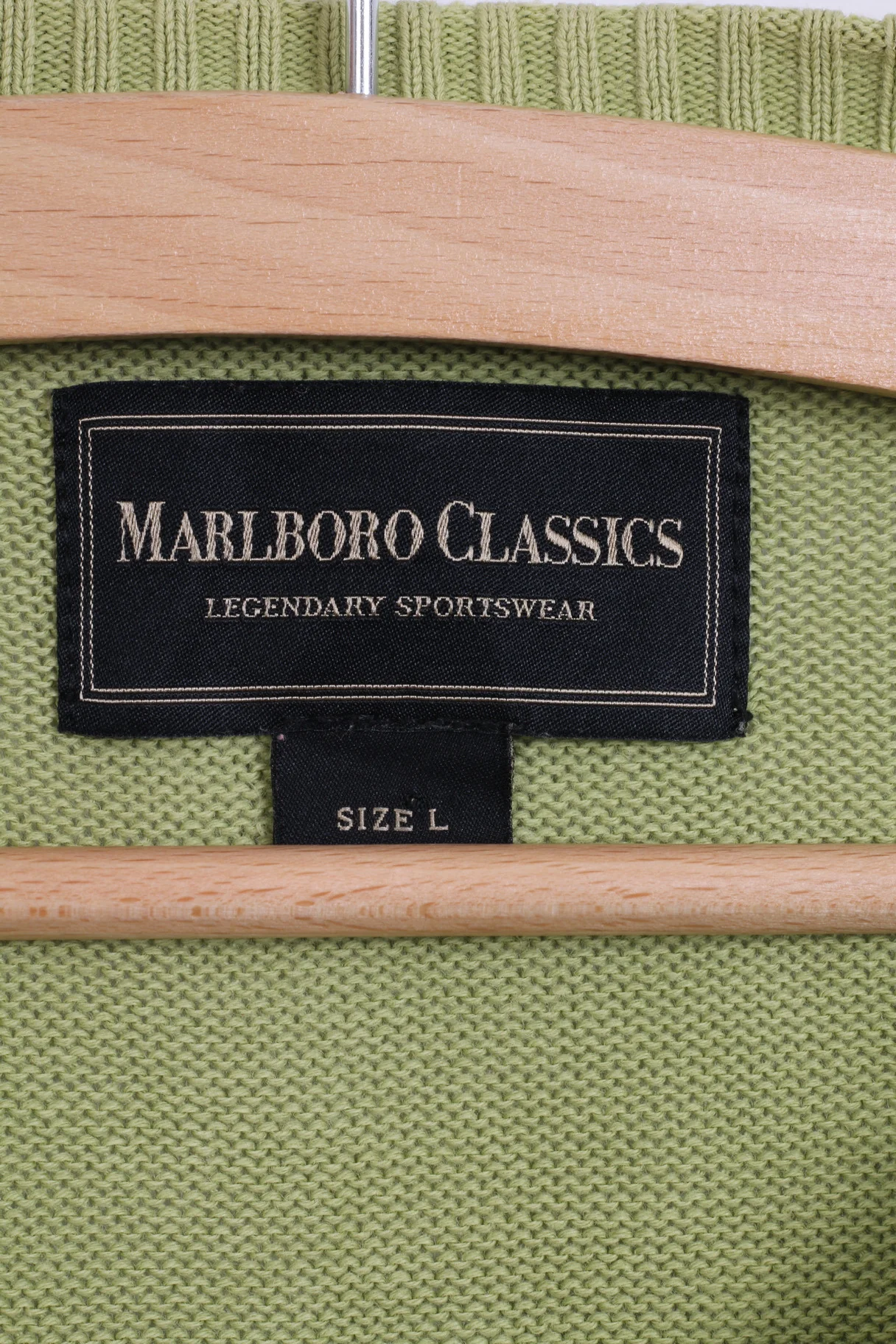 Marlboro Classics Mens L Jumper Green Cotton V Neck Sweater - Image 2