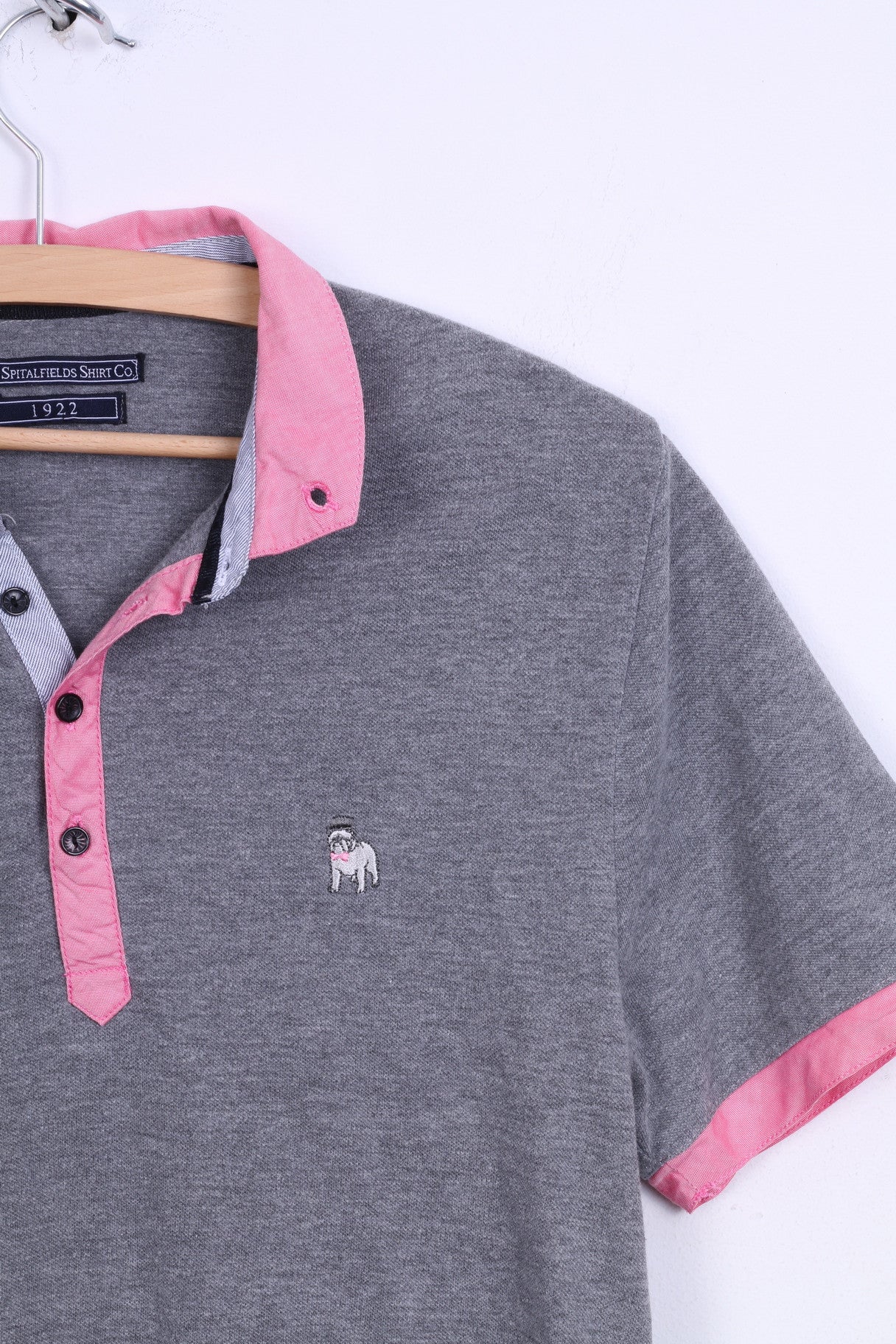 The Spitalfields Shirt CO Mens M Polo Shirt Grey Dog Bulldog Cotton - Image 2