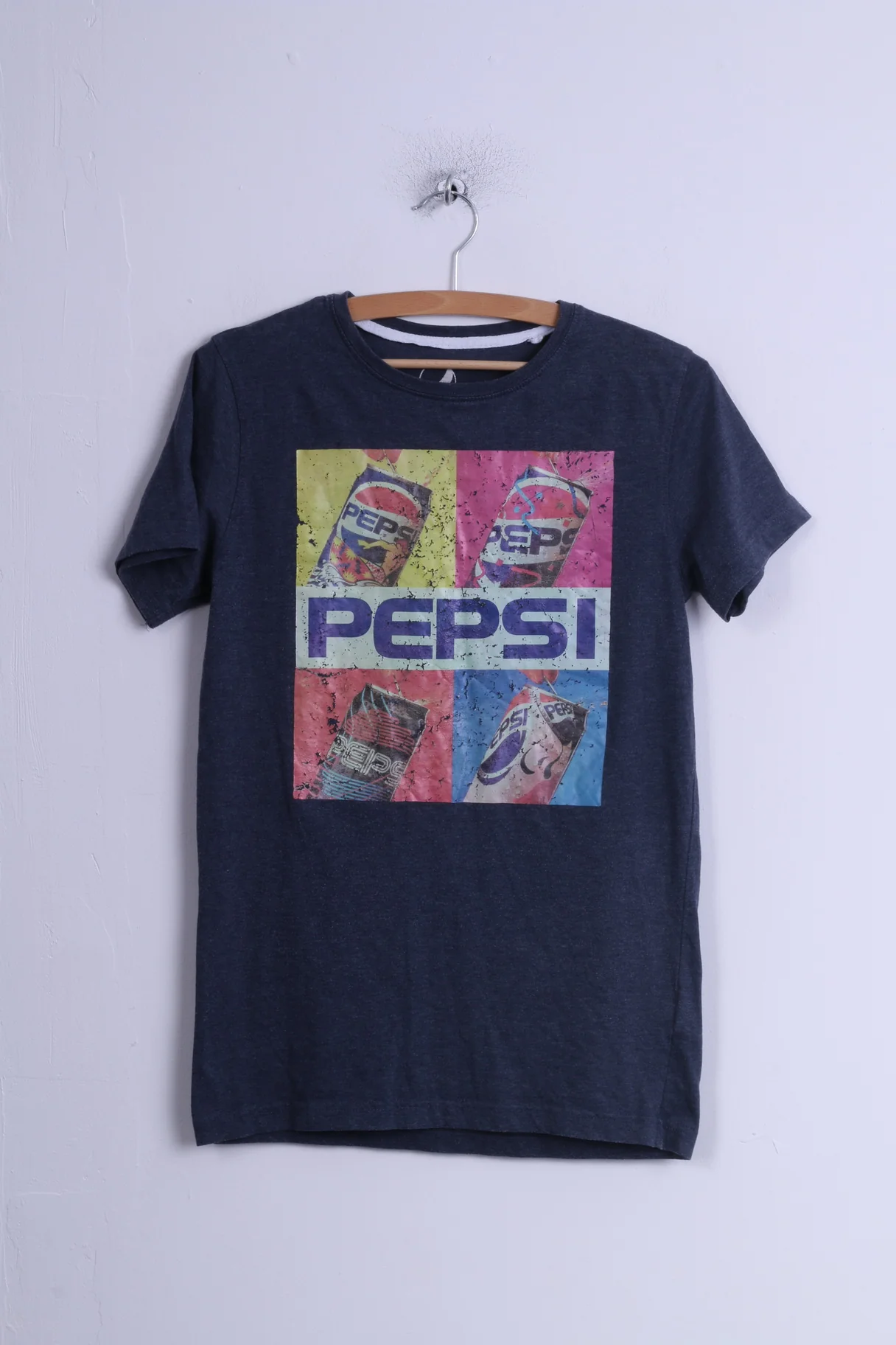 PEPSI Womens S T-Shirt Blue Cotton Crew Neck PEPSI Graphic Long Top