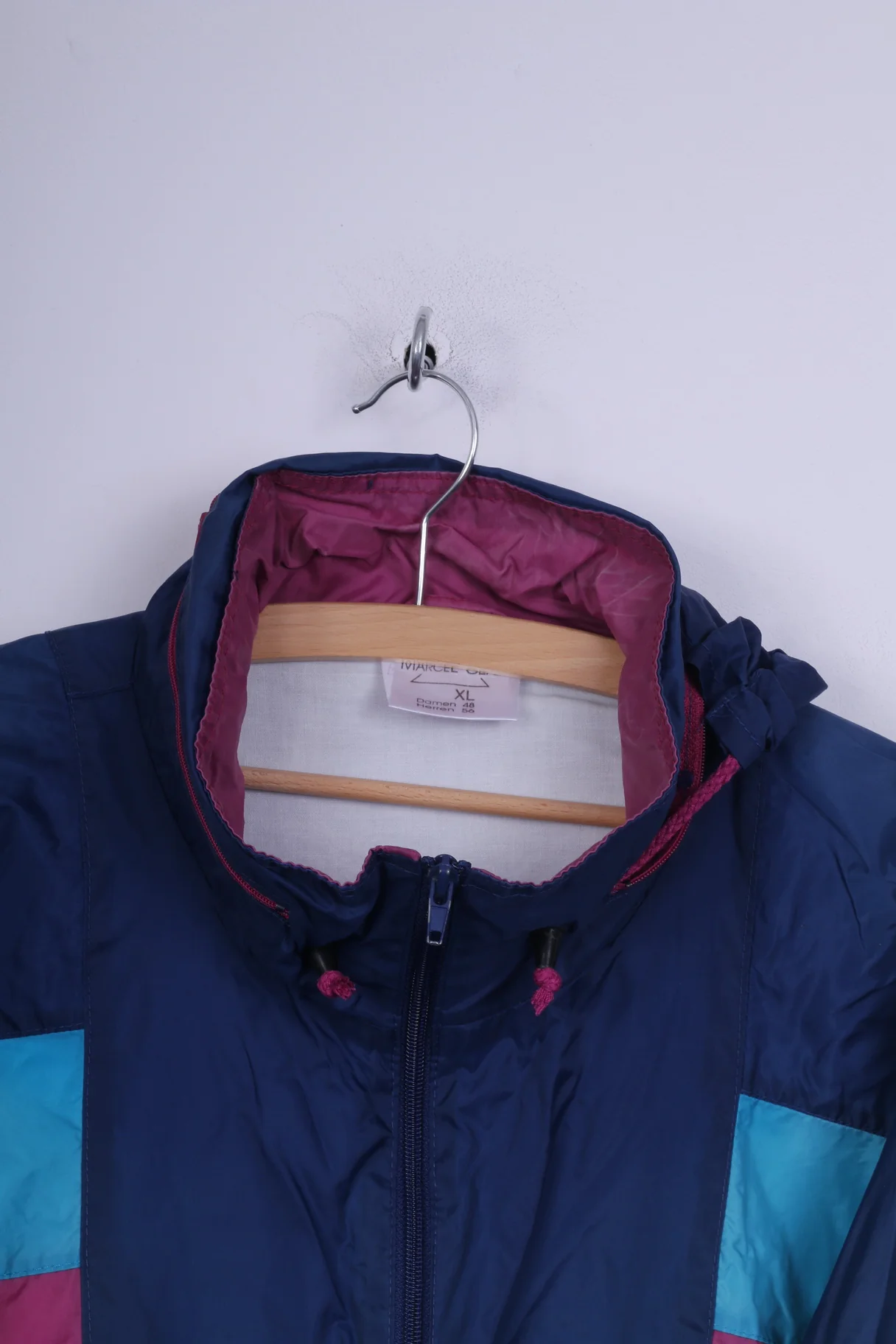 Marcel Clair Mens XL Jacket Blue Vintage Nylon Hidden Hood Active Wear - Image 2