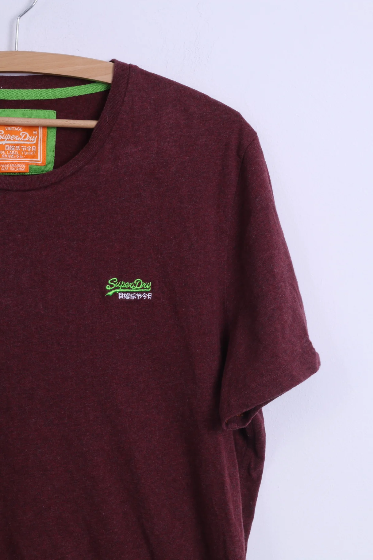 Superdry Mens XXL (L) T-Shirt Burgundy Cotton Crew Neck Japan Vintage Shirt - Image 3