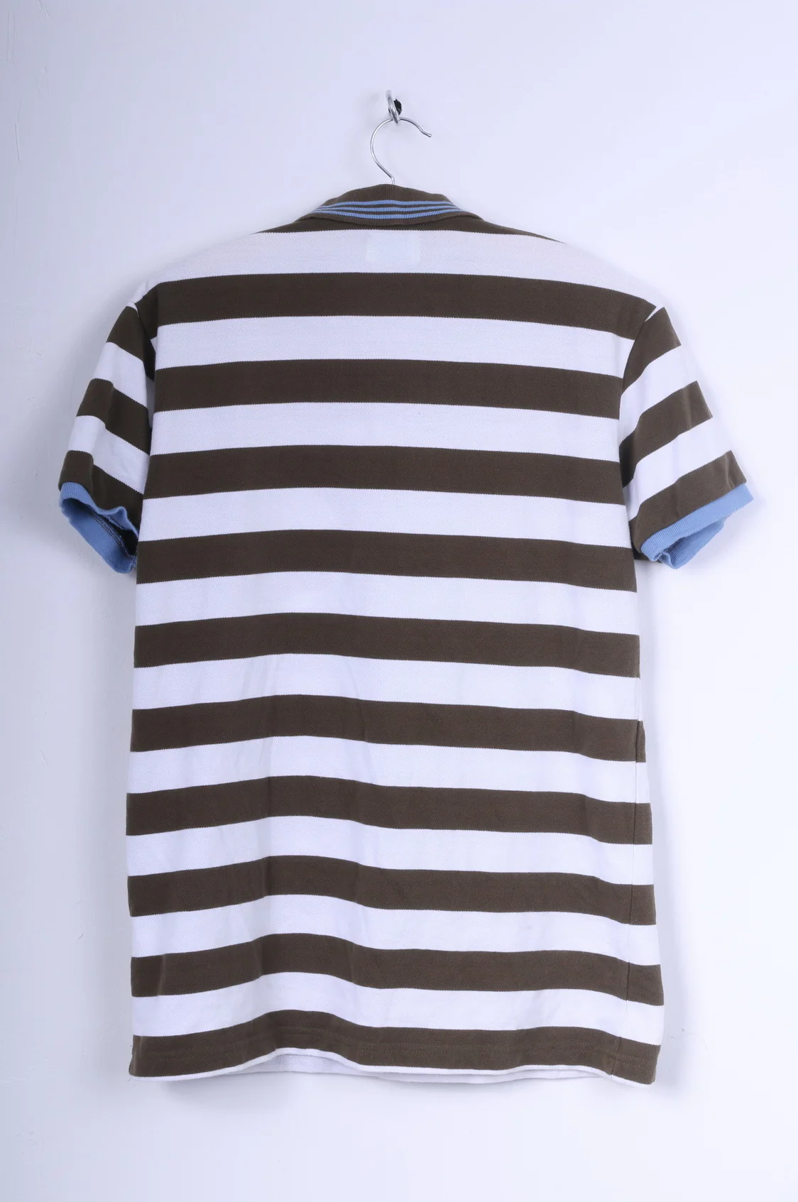 Bench Mens L Polo Shirt Brown White Striped Cotton Captain Short Sleeve - Image 6