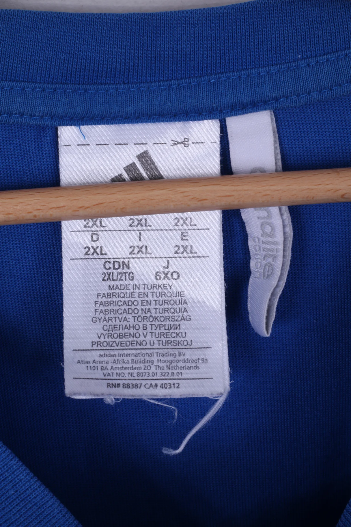 Adidas Mens 2XL T- Shirt Blue Cotton Crew Neck Jersey Shirt Top - Image 3
