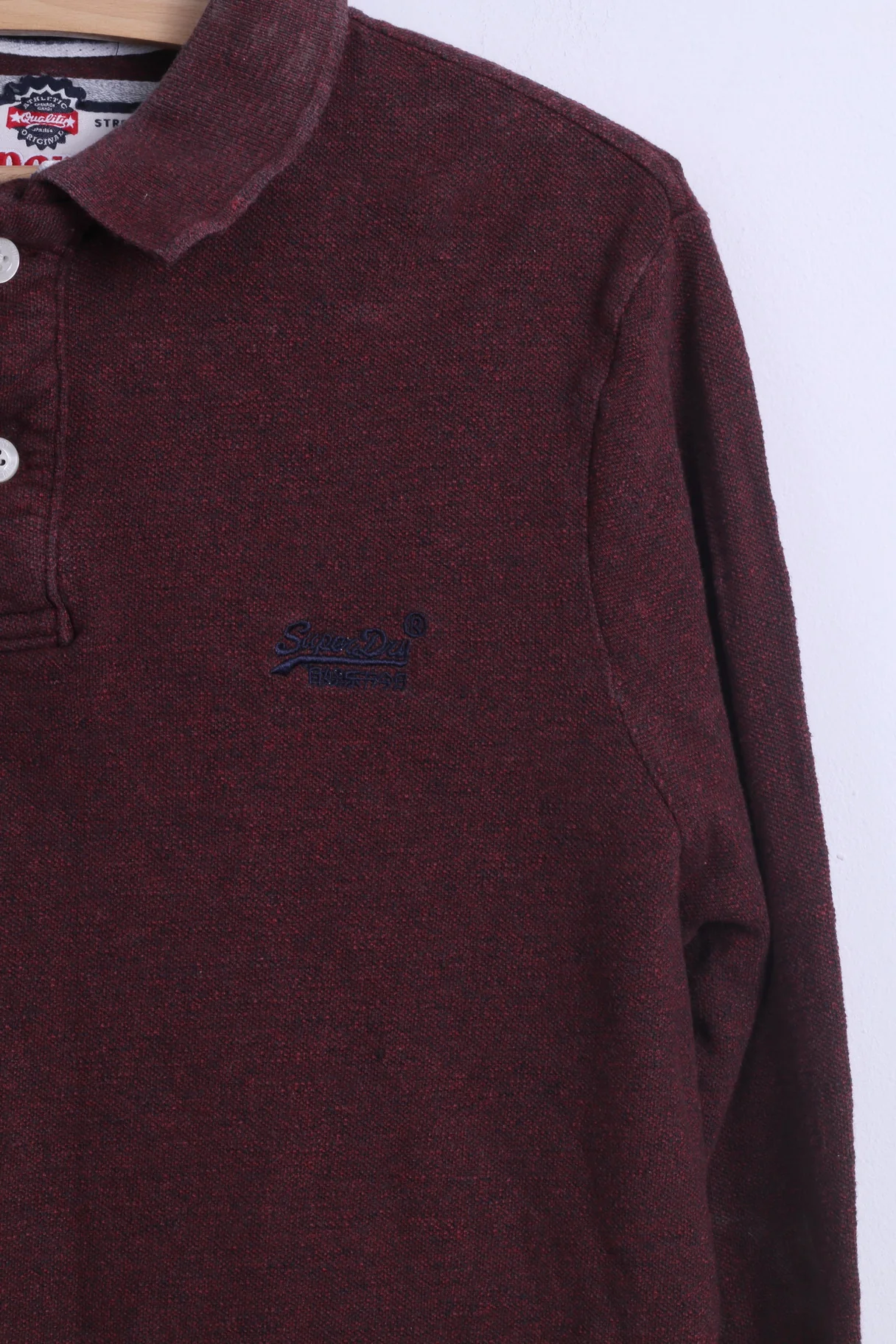 Superdry Mens XL (M) Polo Shirt Burgundy Cotton Long Sleeve Detailed Buttons Japan - Image 3