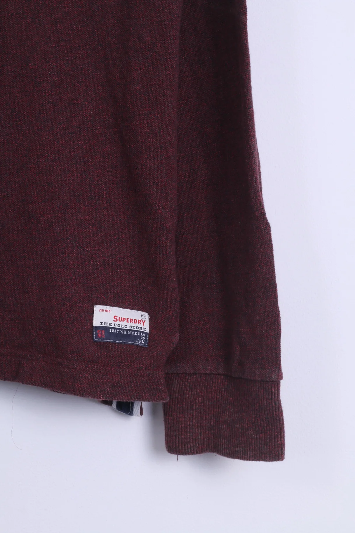 Superdry Mens XL (M) Polo Shirt Burgundy Cotton Long Sleeve Detailed Buttons Japan - Image 4
