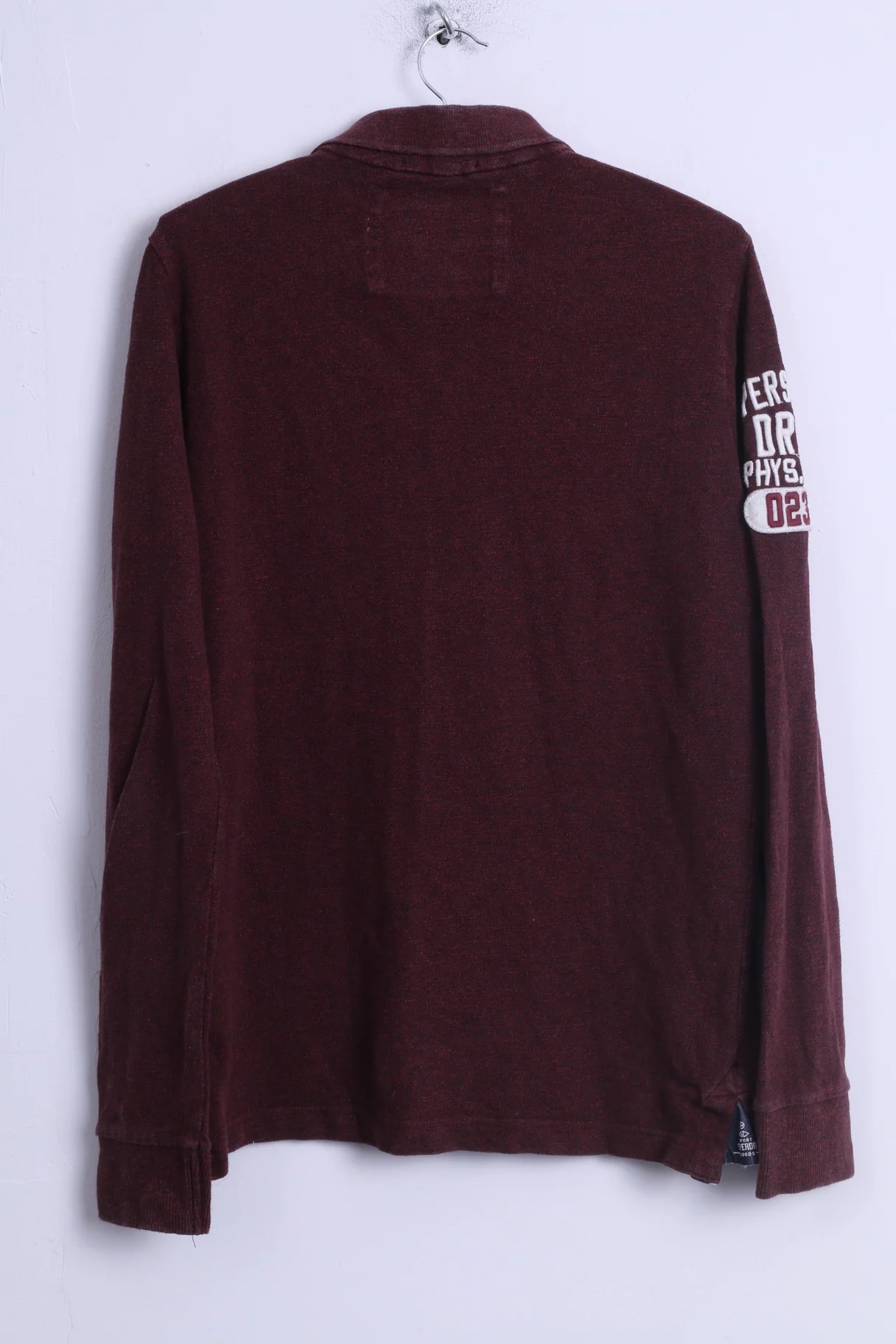 Superdry Mens XL (M) Polo Shirt Burgundy Cotton Long Sleeve Detailed Buttons Japan - Image 8