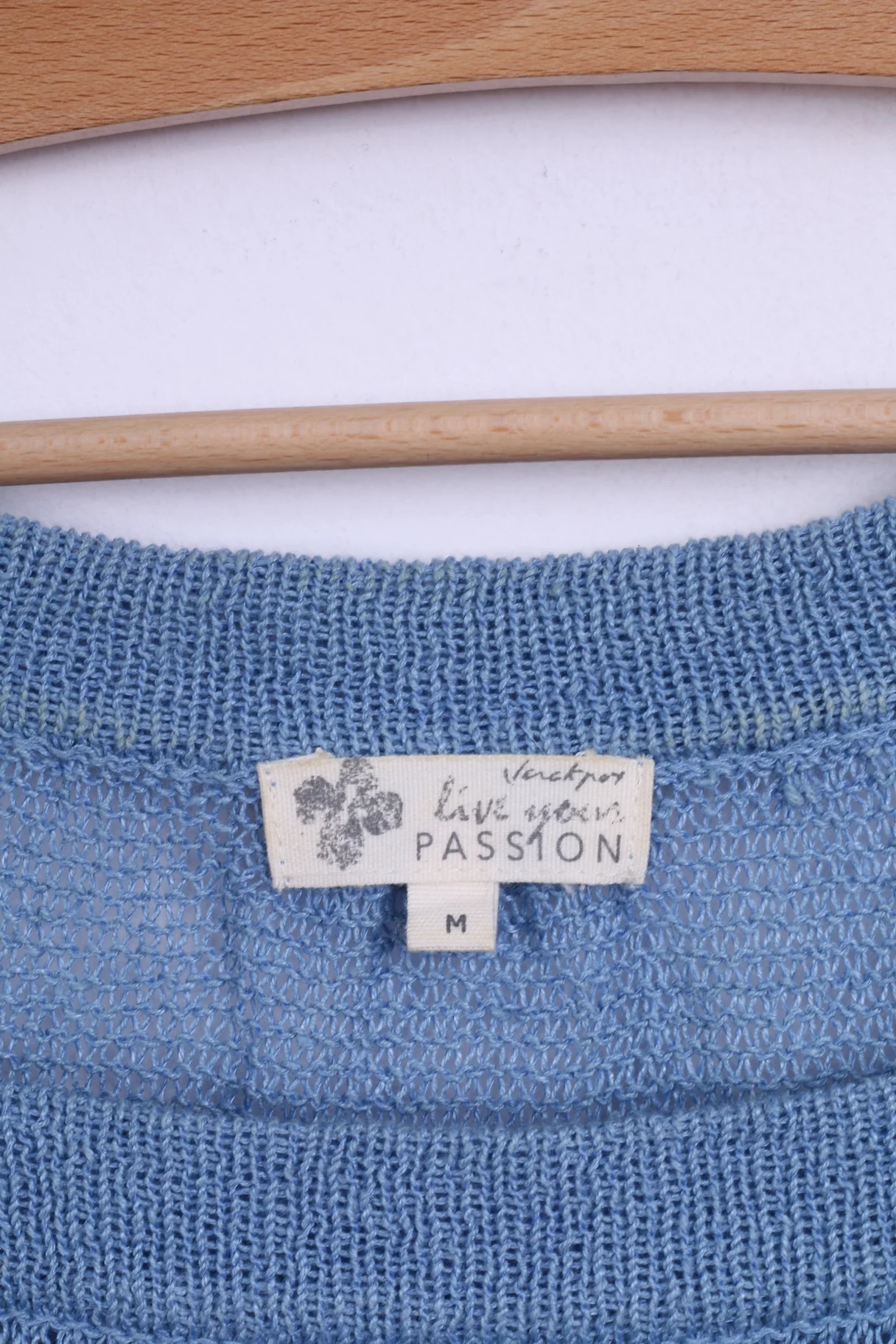 Jackpot Womens M Sweater Blue Linen Cotton Blend Flower - Image 3