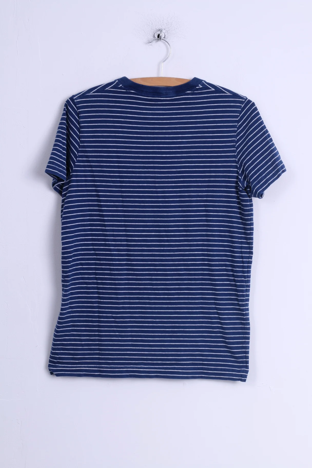 Hollister California Womens M T-Shirt Blue Striped Cotton V Neck Marine Top - Image 6