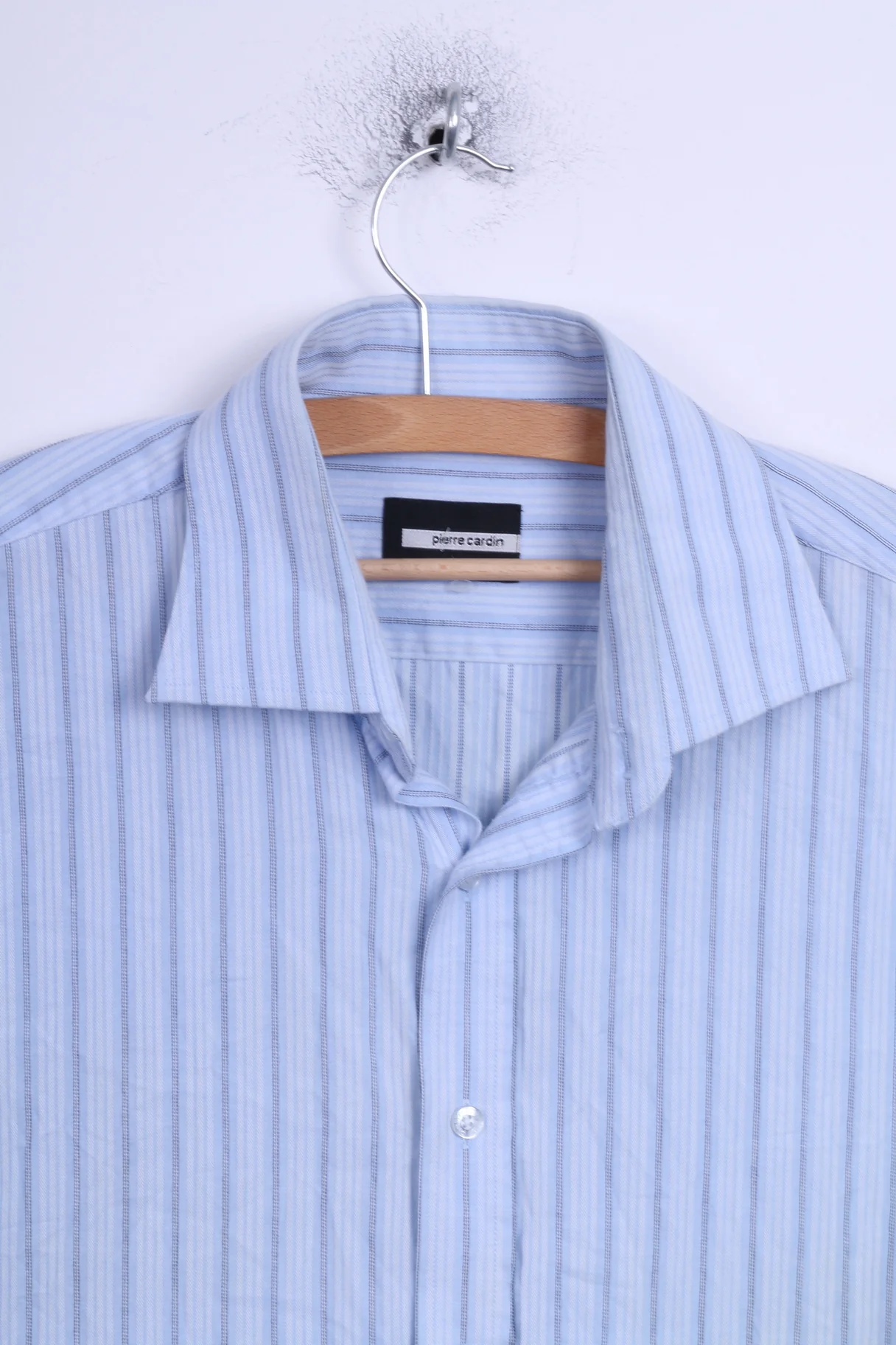 Pierre Cardin Mens 17 43 XL Casual Shirt Blue Cuffs Striped Cotton Detailed Buttons - Image 3