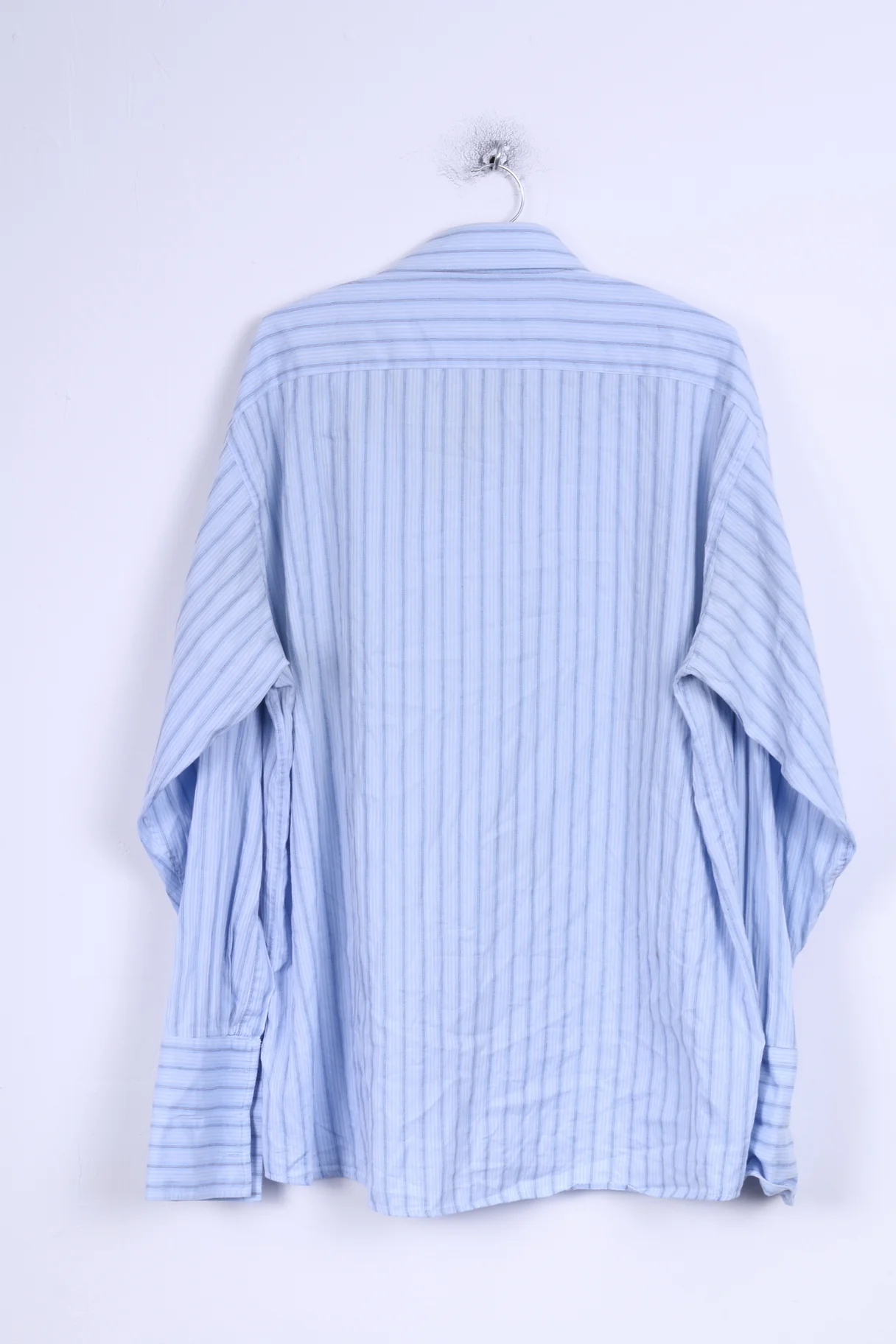 Pierre Cardin Mens 17 43 XL Casual Shirt Blue Cuffs Striped Cotton Detailed Buttons - Image 7