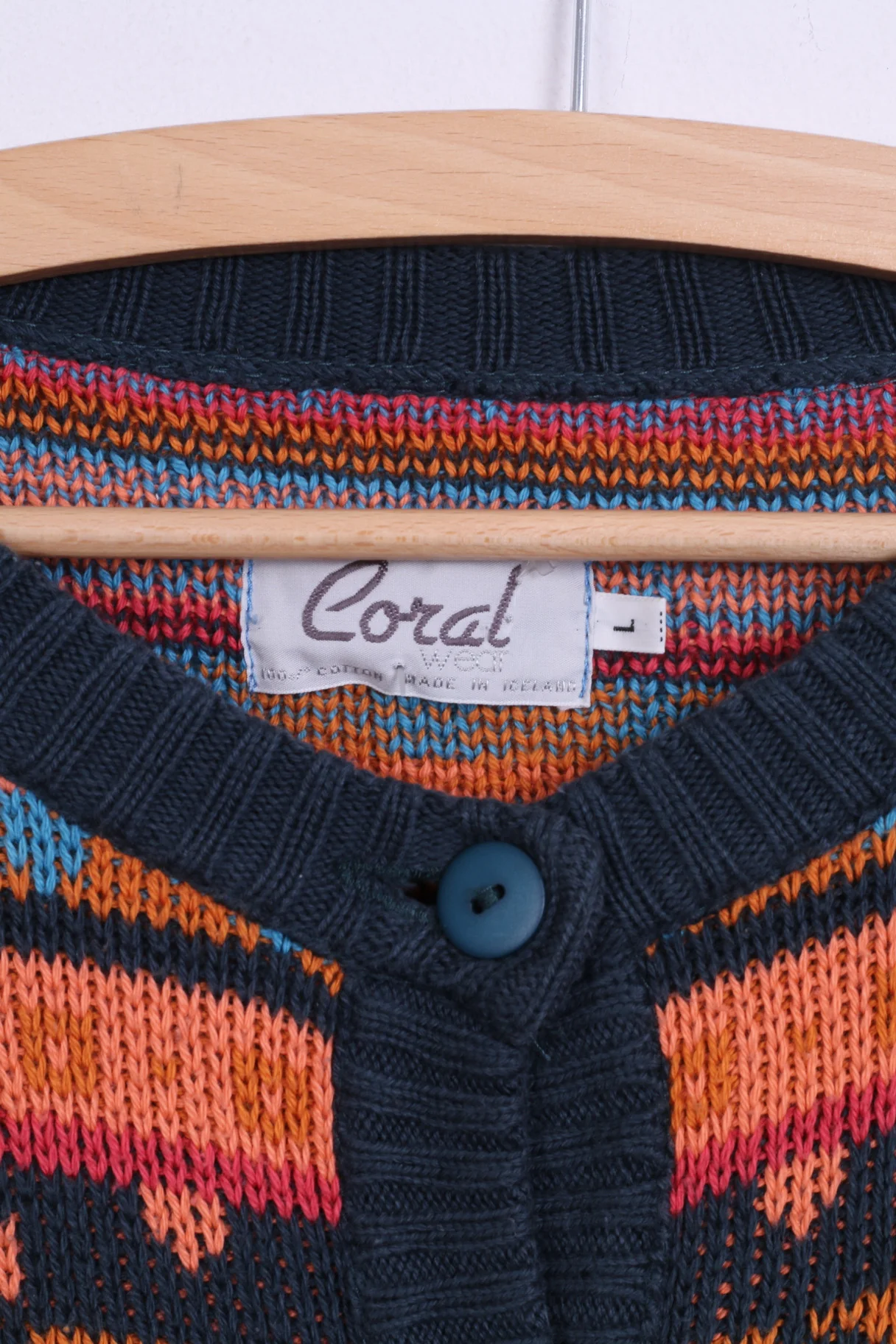 Coral Wear Womens L Sweater Cotton Buttons Multi Color Jumper - Image 3