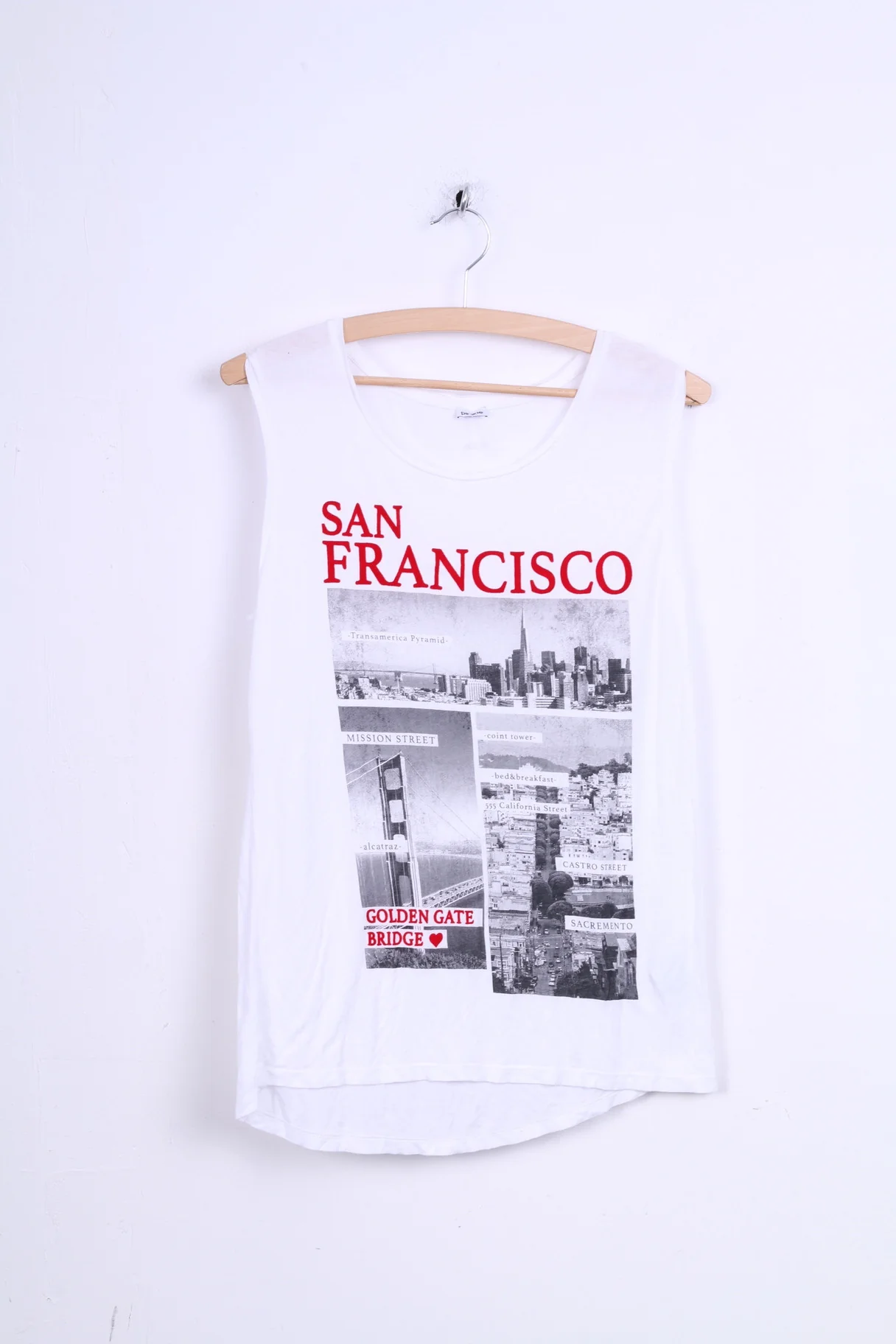 PIMKIE Womens S Sleeveless Top White San Francisco Graphic