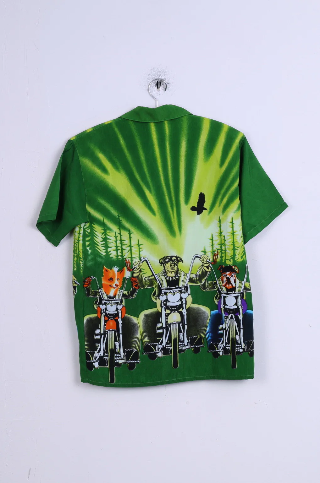 All Things Boys 10 Age Casual Shirt Green Graphic Dogs Motor Short Sleeve - Image 3