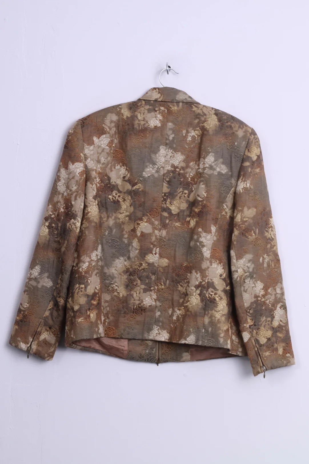 Fisser Womens 44 L Jacket City Sport Gold Green Flowers Printed Wool Blend Shoulder Pads Retro - Image 6