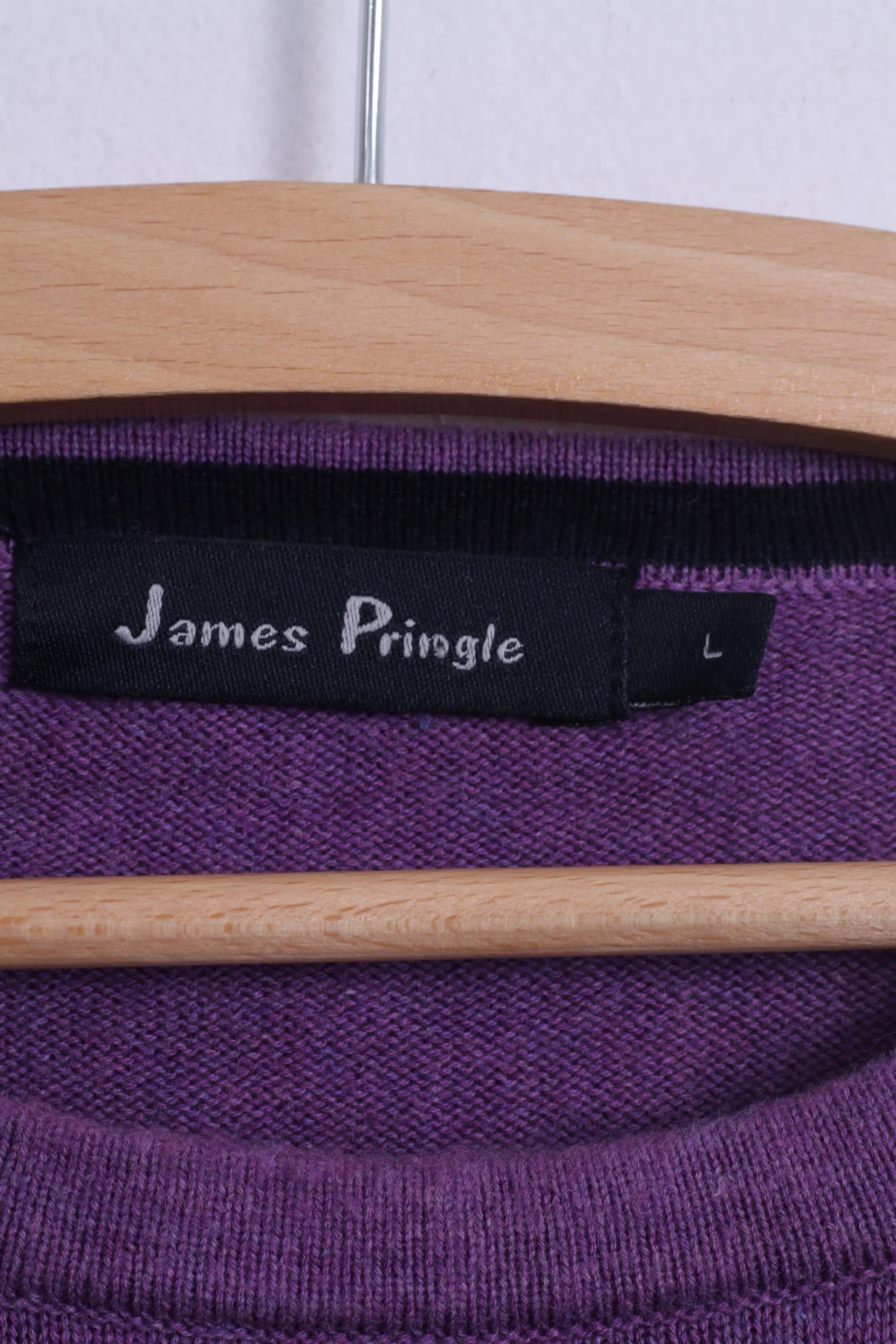 James Pringle Mens L Jumper Purple Crew Neck Cotton Plain Stretch Sweater - Image 4